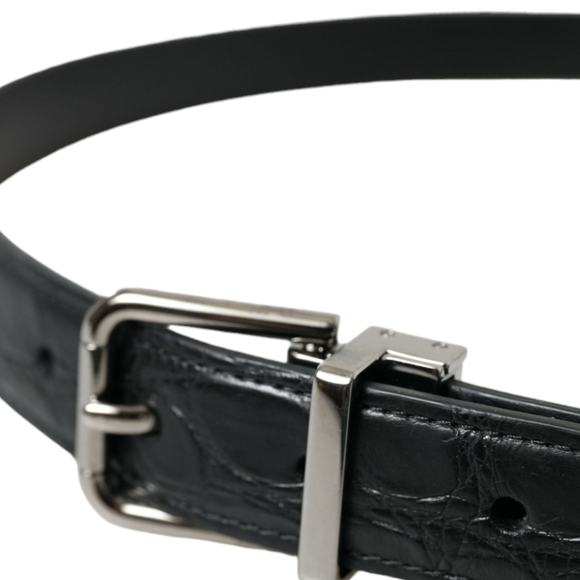 Dolce & Gabbana Black Leather Silver Metal Buckle Belt