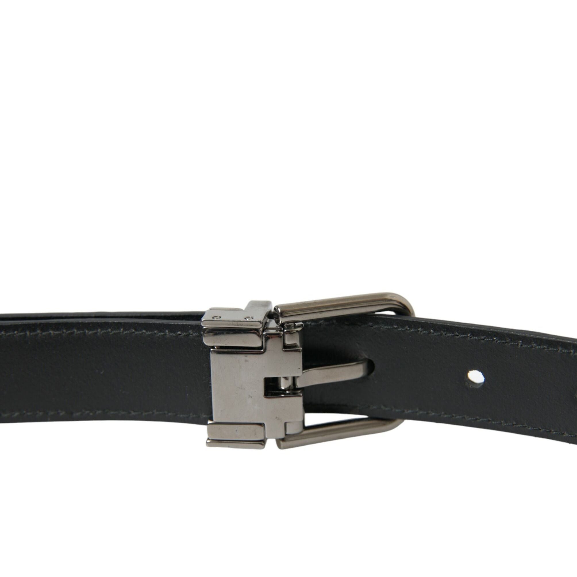 Dolce & Gabbana Black Leather Silver Metal Buckle Belt
