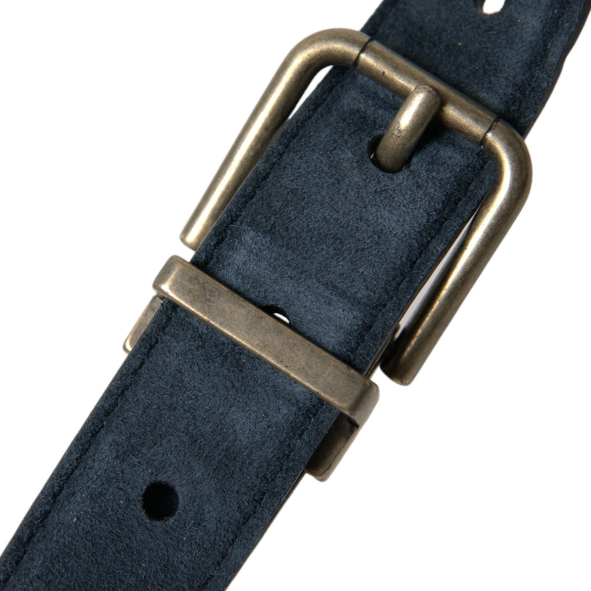 Dolce & Gabbana Blue Suede Leather Gold Metal Buckle Belt