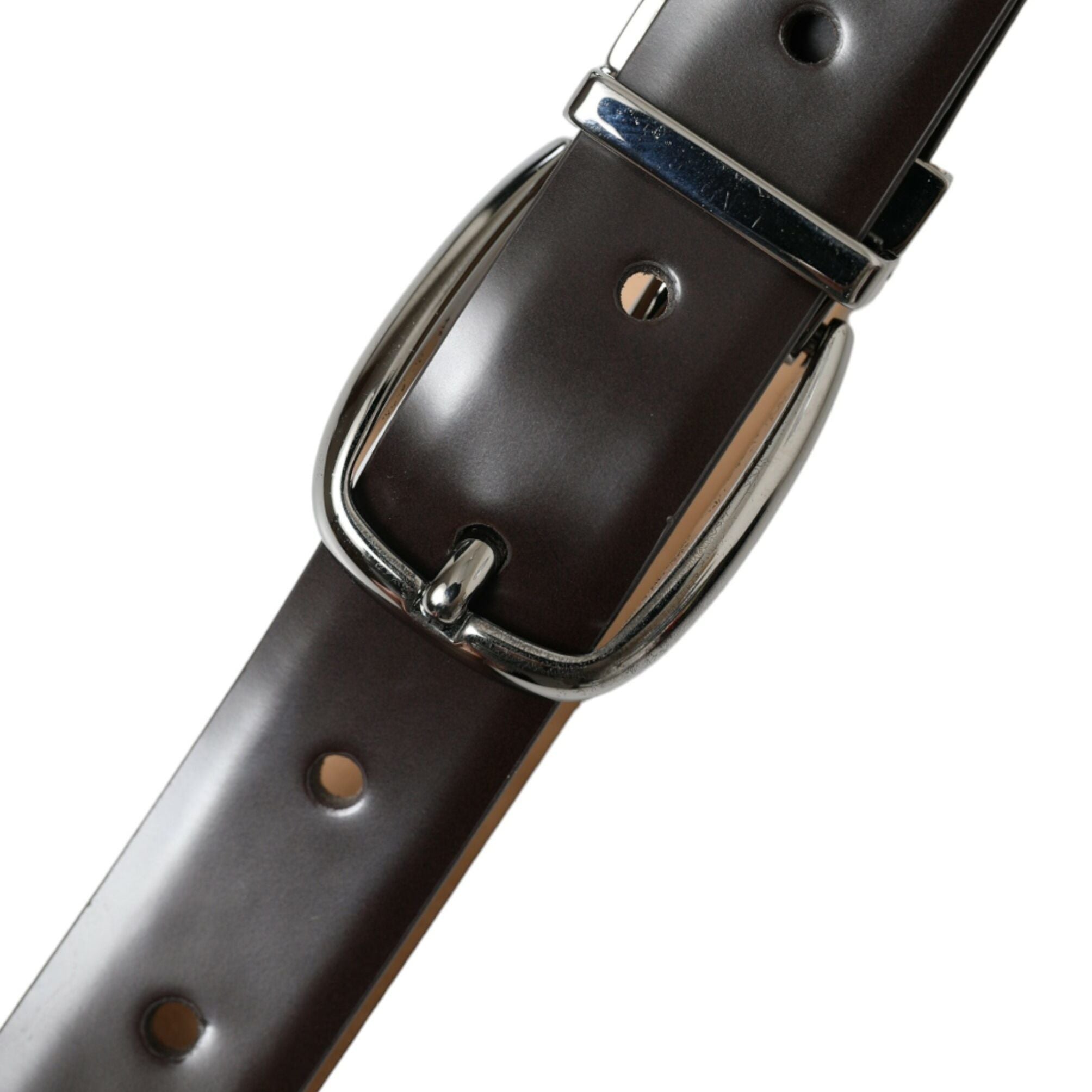 Dolce & Gabbana Dark Brown Leather Silver Metal Buckle Belt
