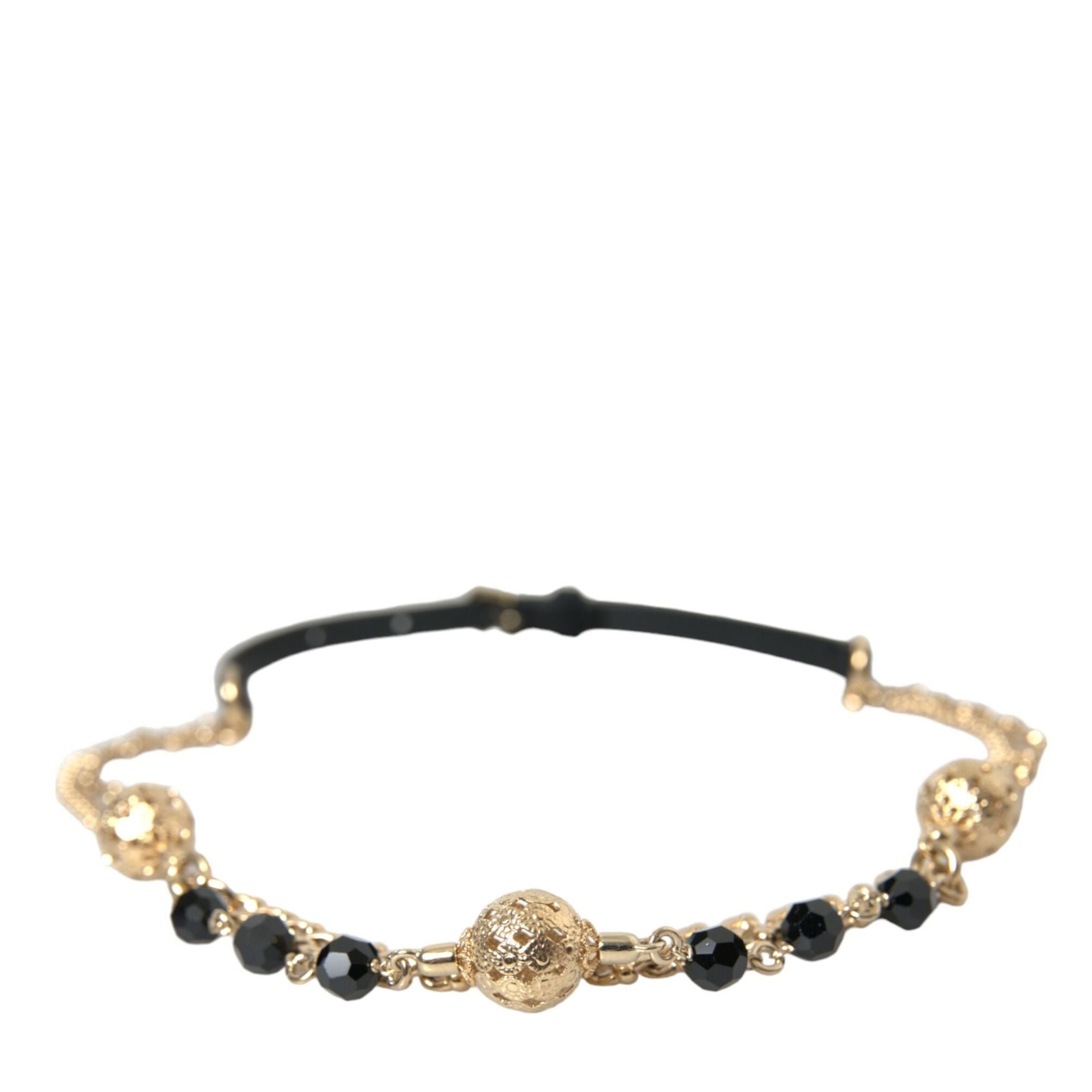 Dolce & Gabbana Black Suede Gold Chain Crystal Waist Belt