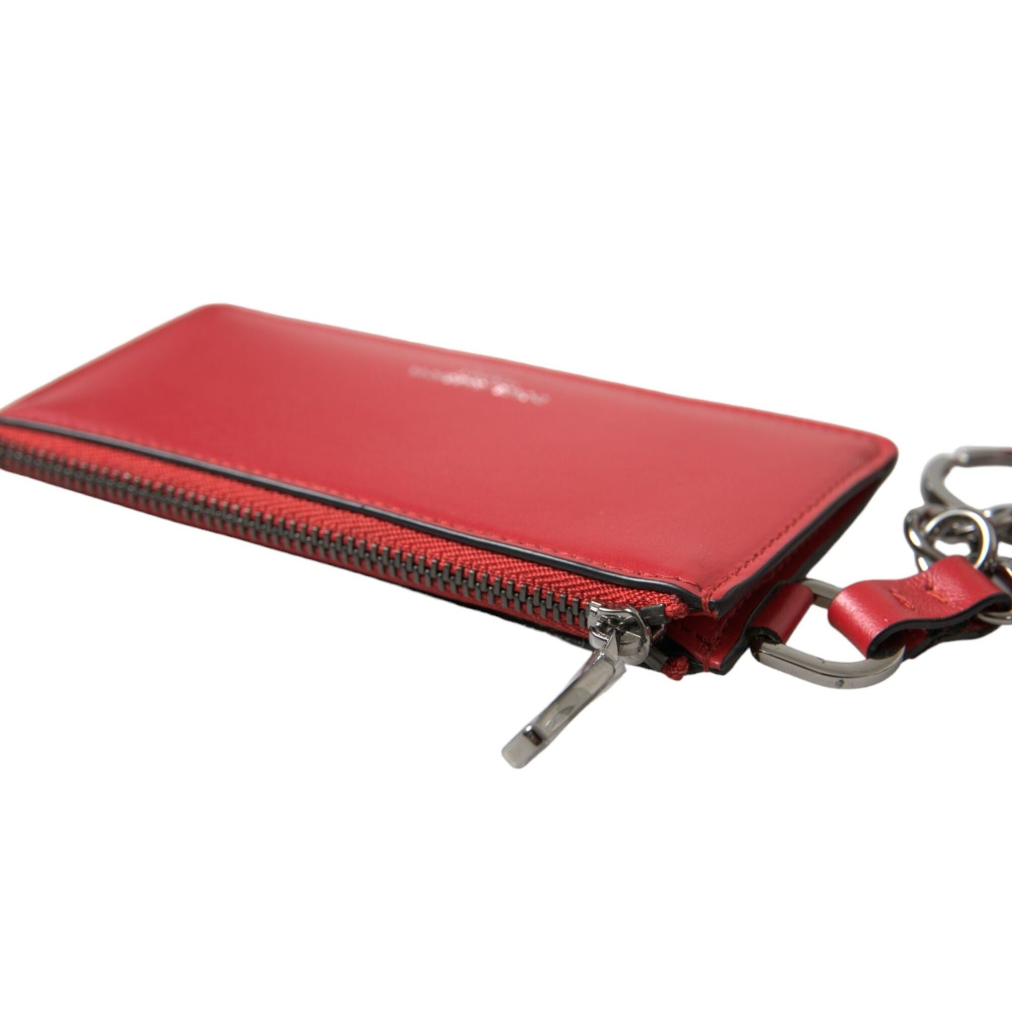 Dolce & Gabbana Red Leather Silver Metal Logo Strap Pouch Airpods Case