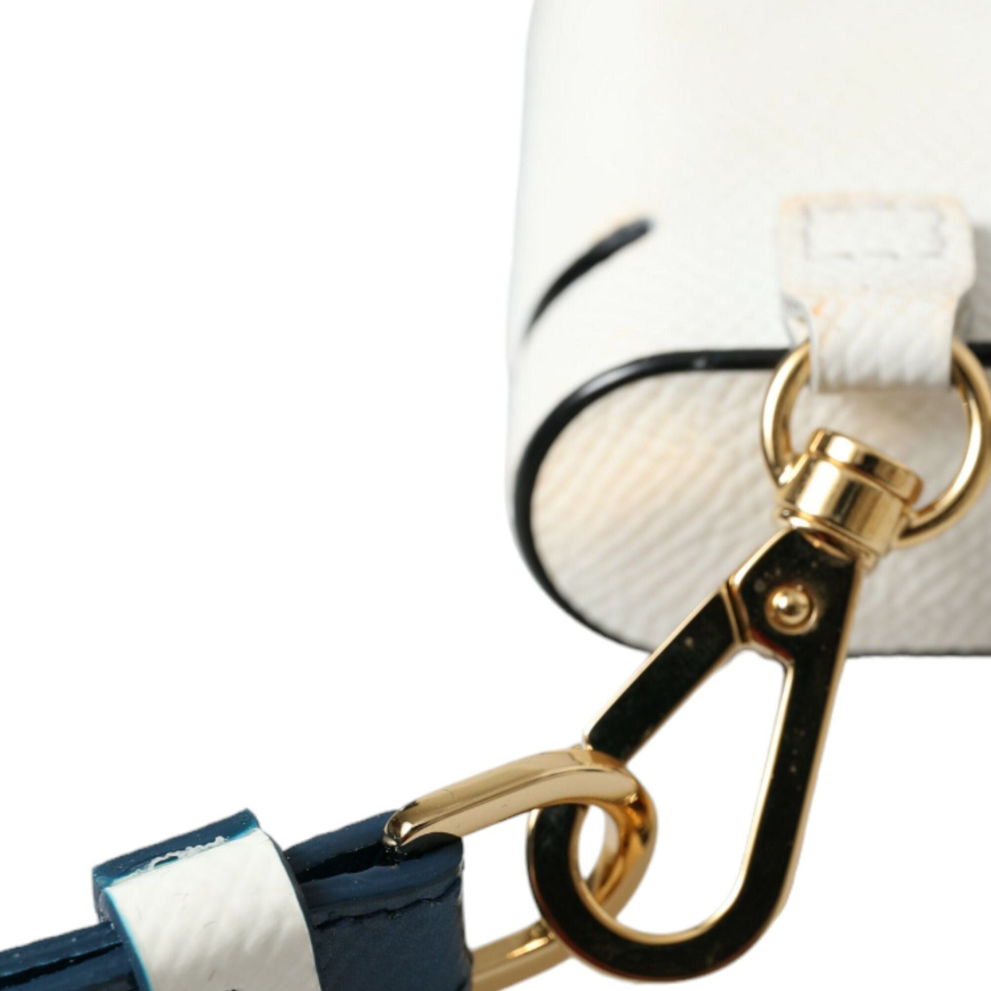 Dolce & Gabbana White Blue Calf Leather Logo Print Strap Airpods Case