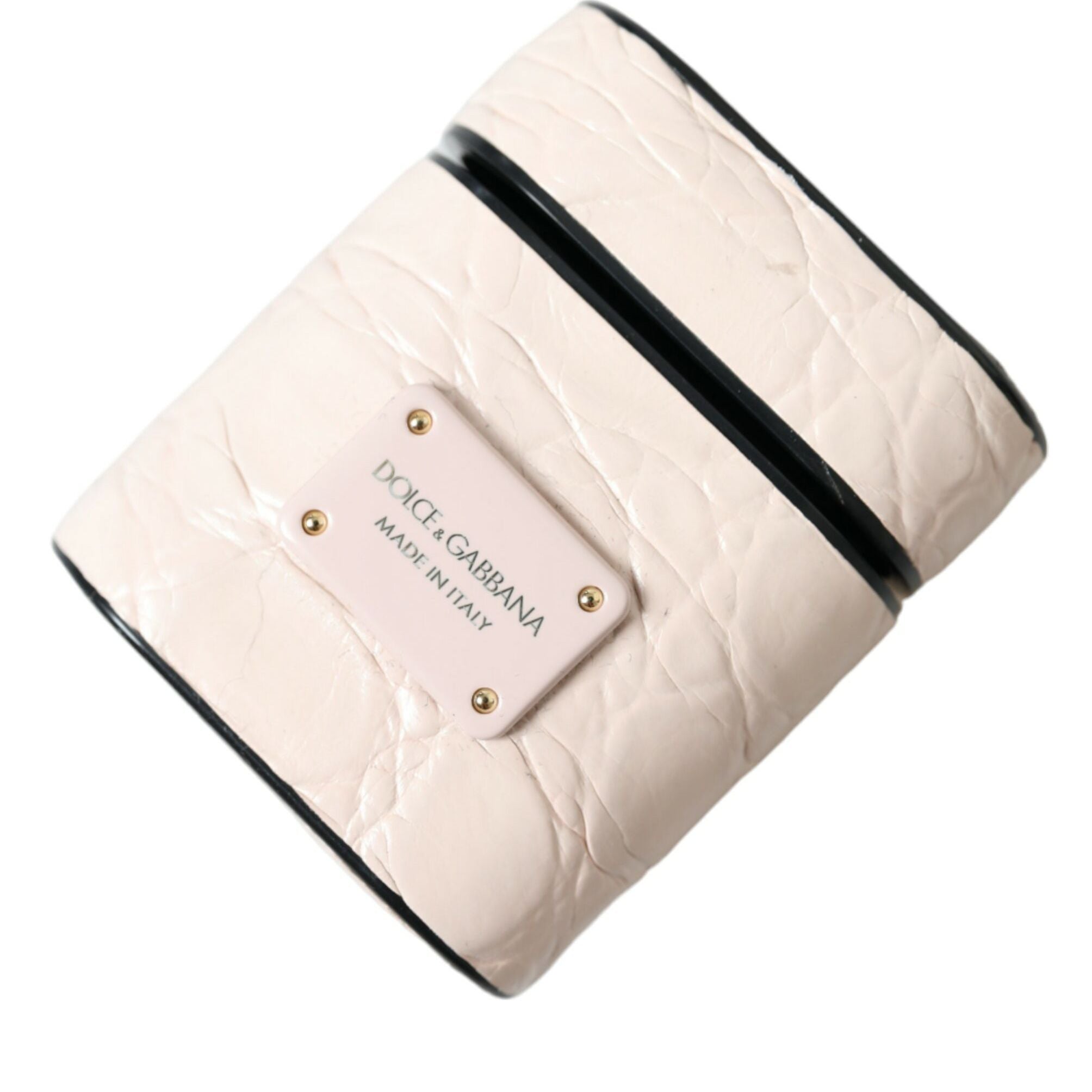 Dolce & Gabbana Light Pink Calf Leather Metal Logo Plaque Airpods Case