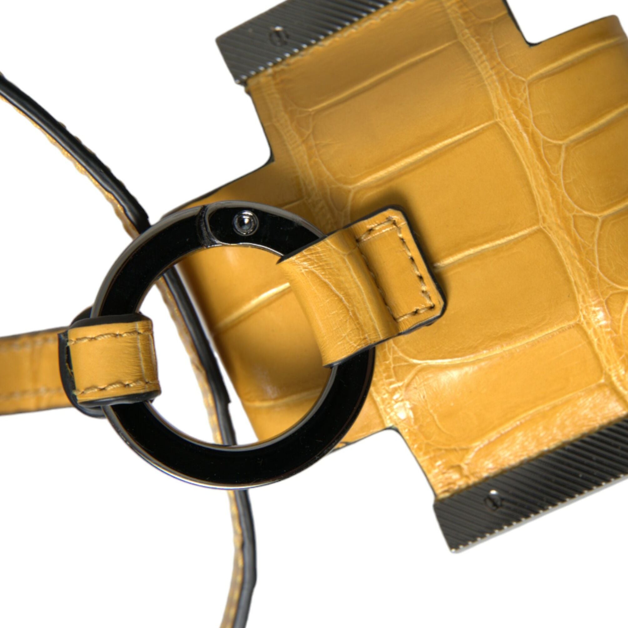 Dolce & Gabbana Yellow Crocodile Leather Logo Print Lanyard Keychain