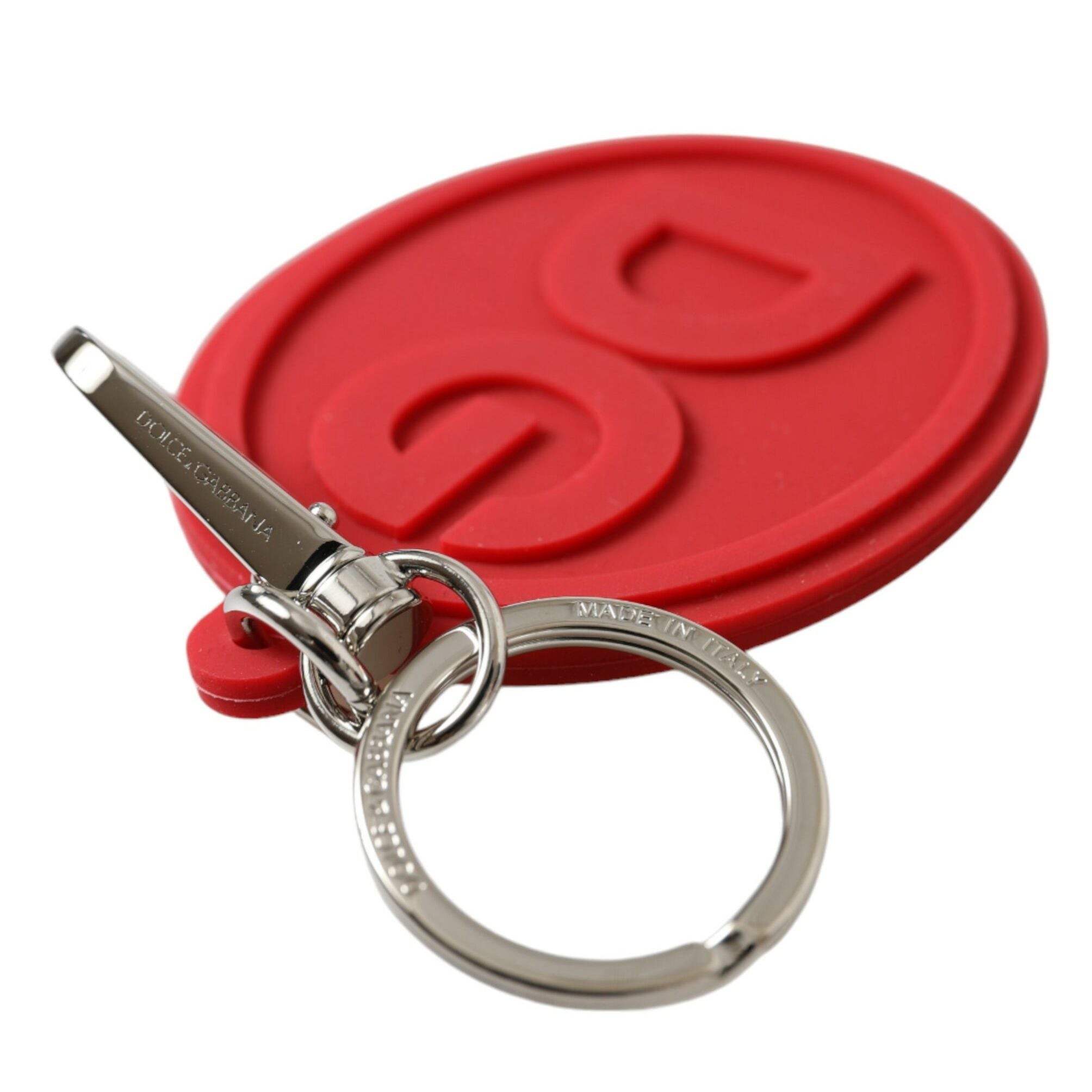 Dolce & Gabbana Red Rubber DG Logo Silver Brass Metal Keyring Keychain