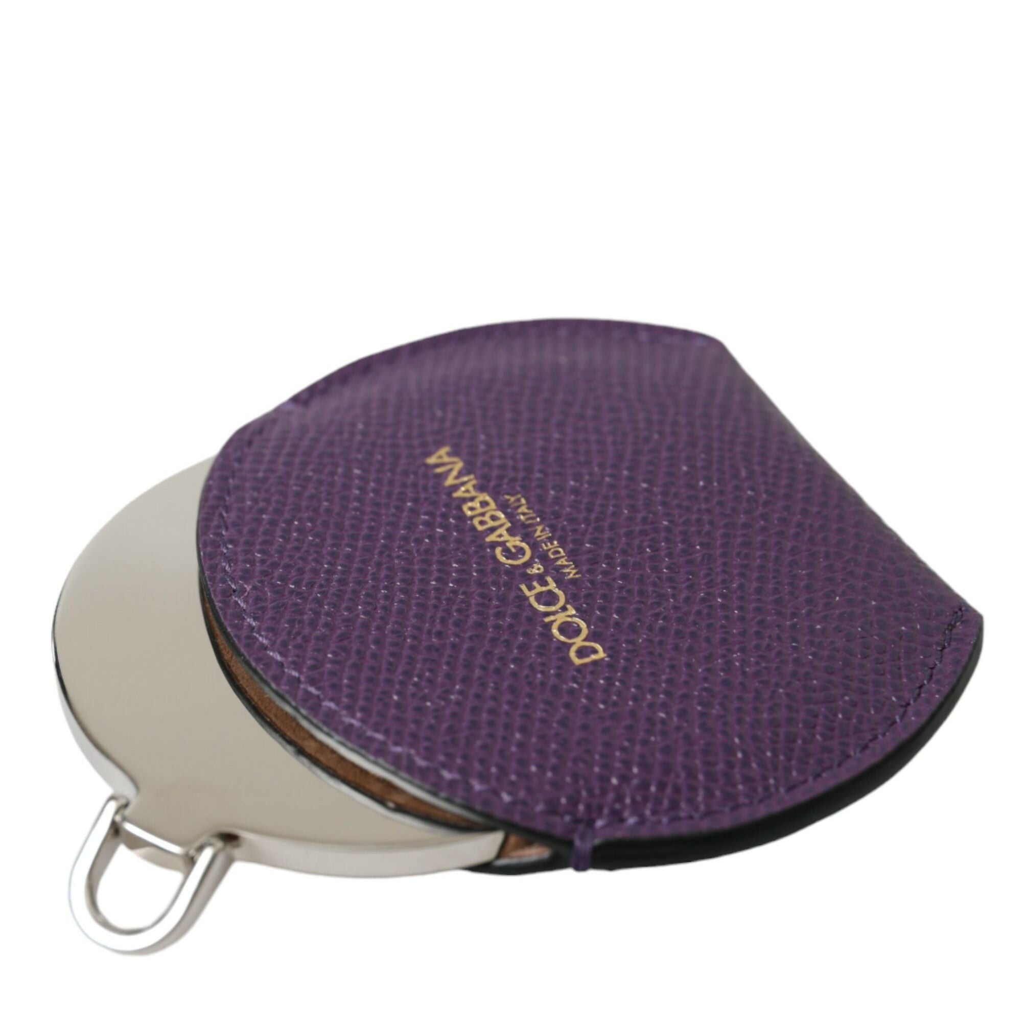 Dolce & Gabbana Purple Calfskin Leather Round Logo Hand Mirror Holder