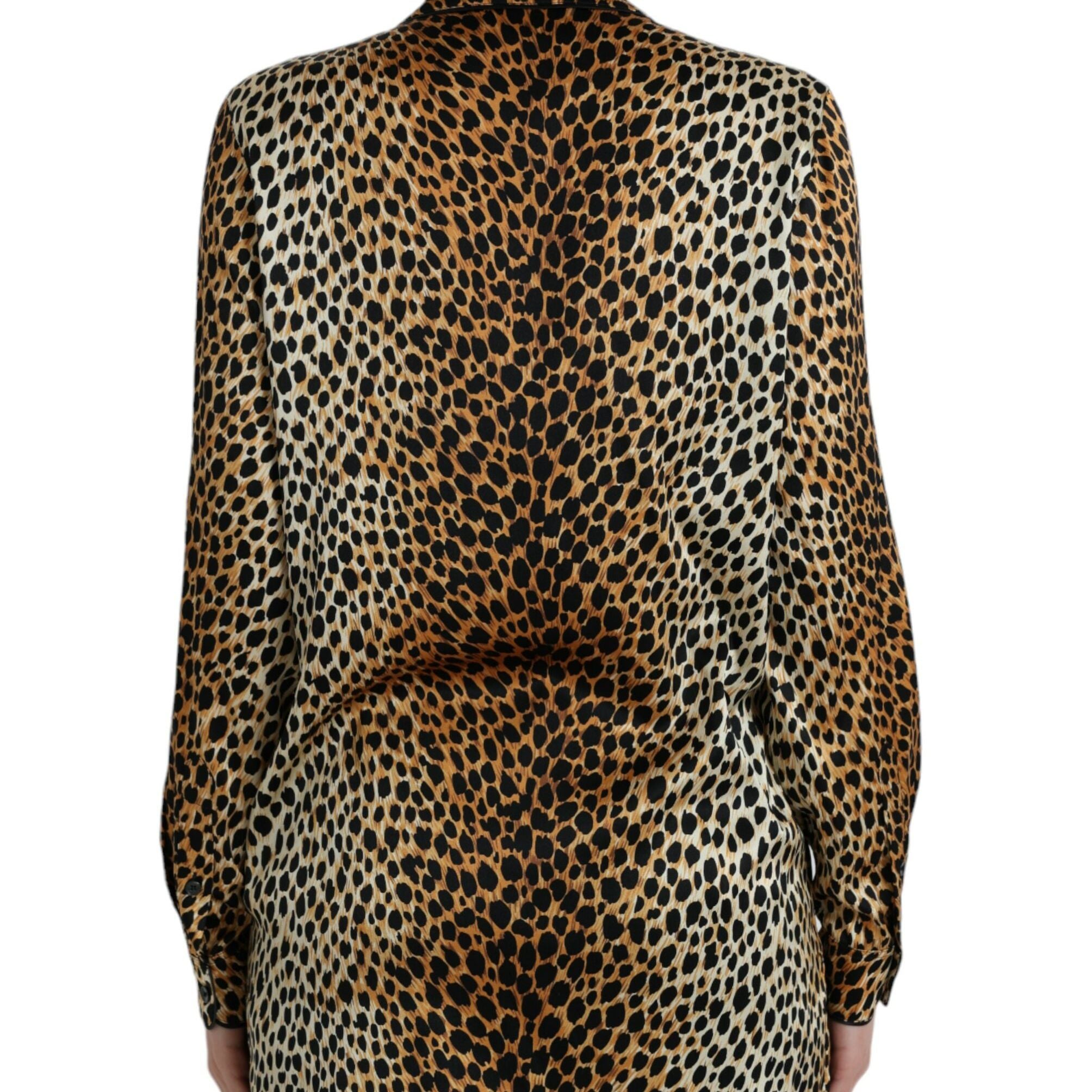 Dolce & Gabbana Brown Leopard Print Long Sleeves Blouse Top