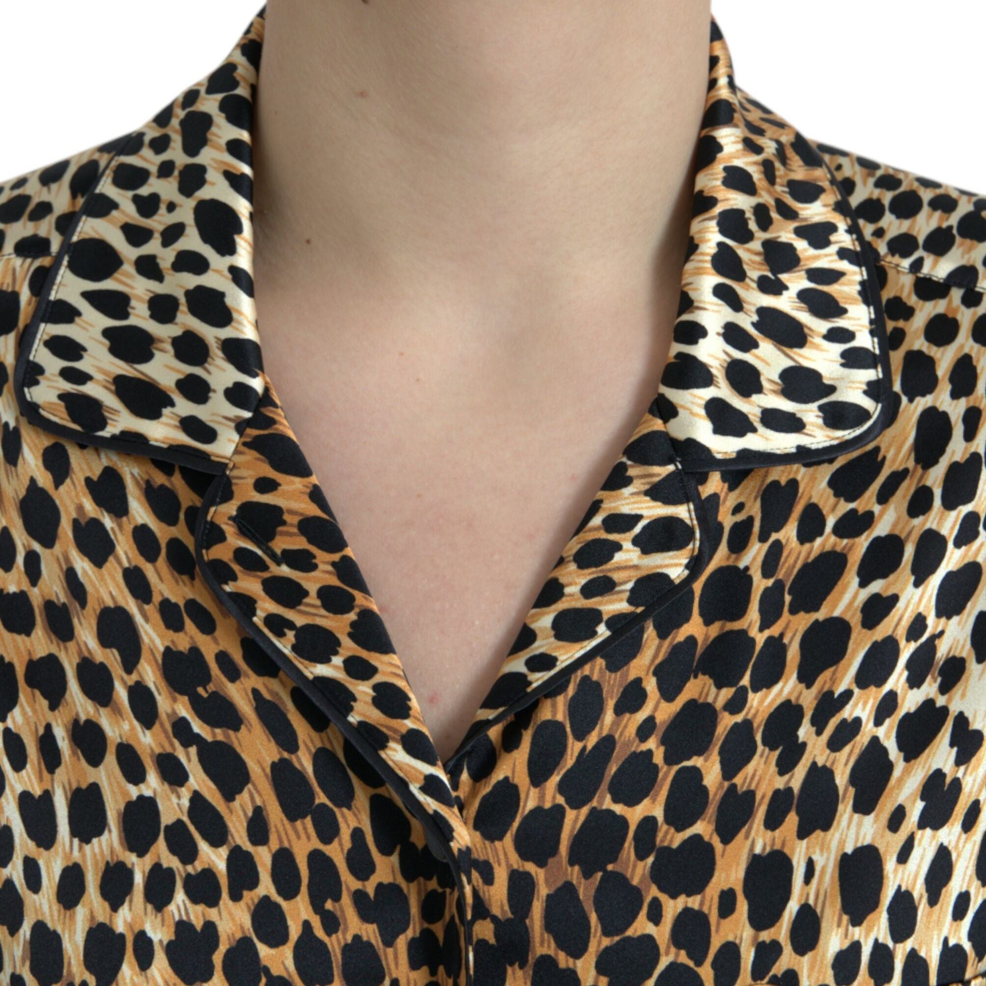 Dolce & Gabbana Brown Leopard Print Long Sleeves Blouse Top