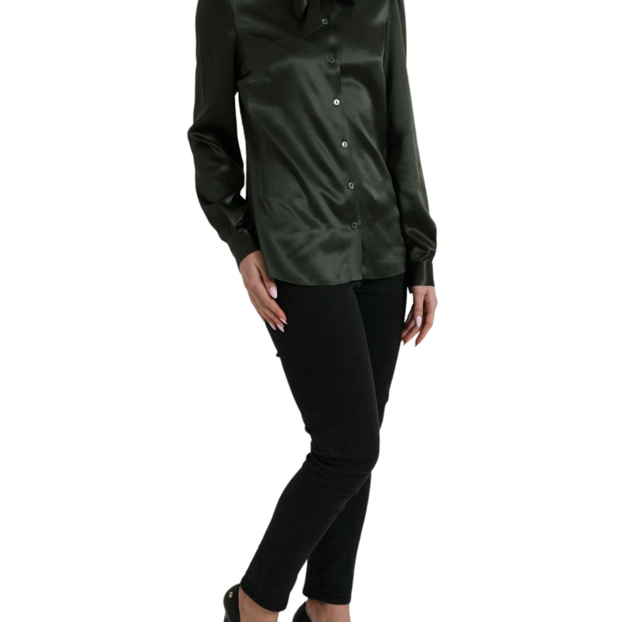 Dolce & Gabbana Gray Long Sleeves Ascot Collar Blouse Top