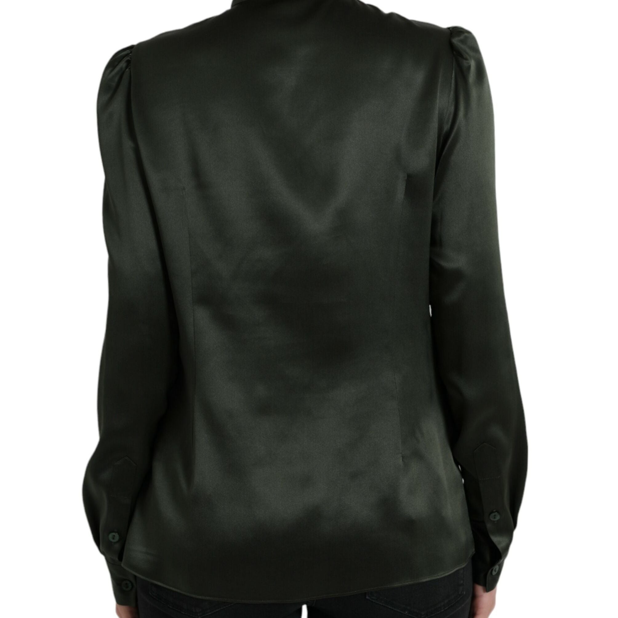 Dolce & Gabbana Gray Long Sleeves Ascot Collar Blouse Top