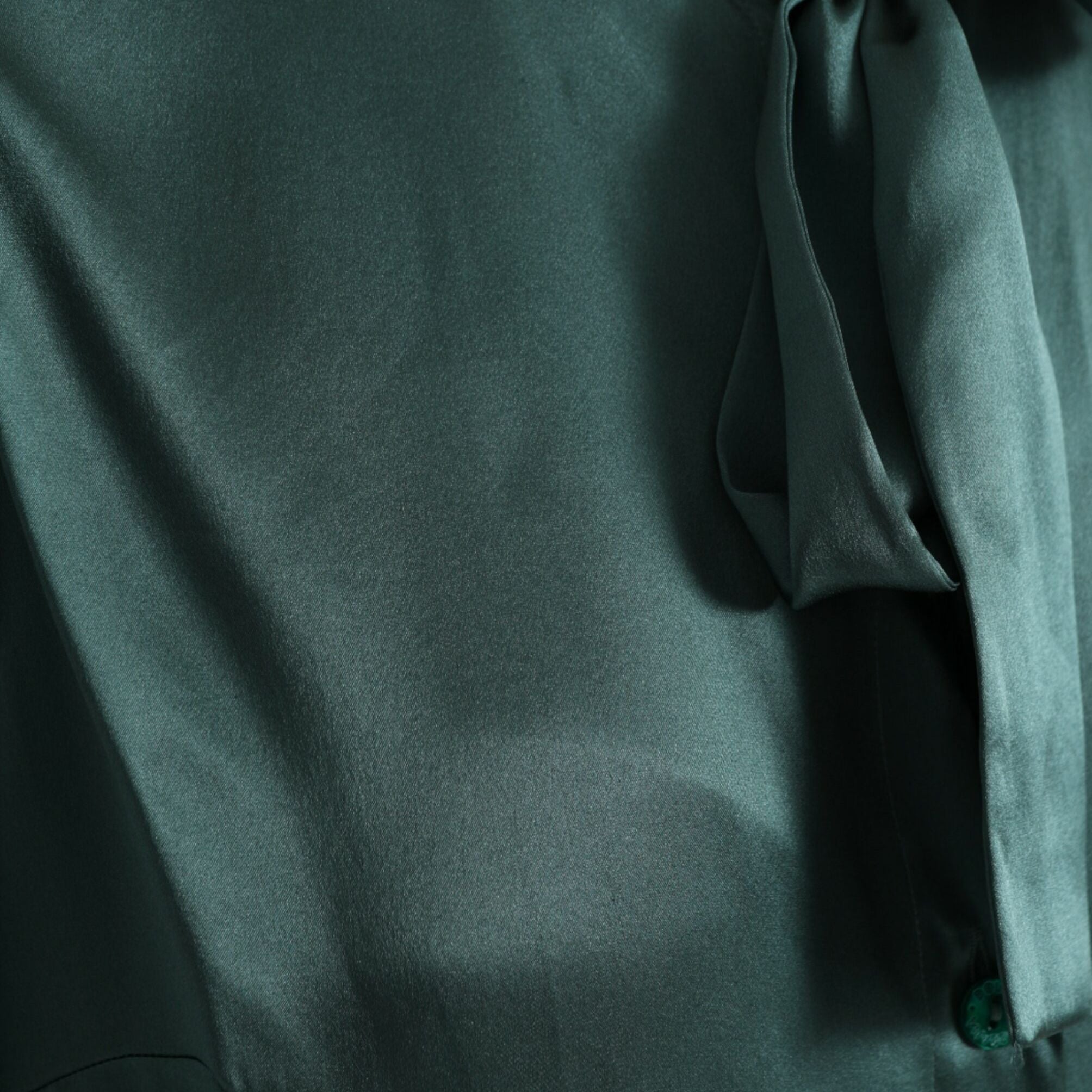 Dolce & Gabbana Dark Green Silk Ascot Collar Blouse Top