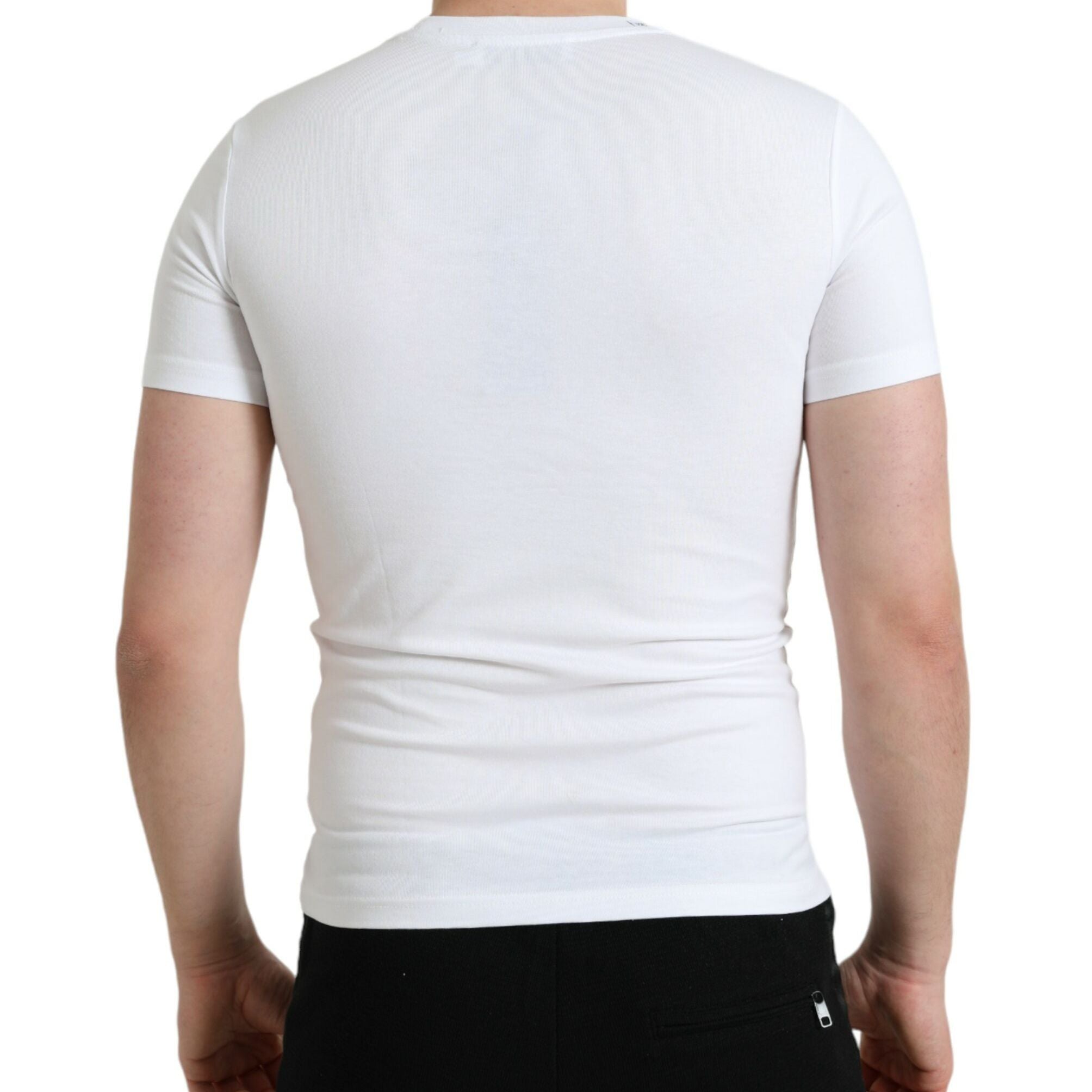 Dolce & Gabbana White Logo Print Cotton Crew Neck T-shirt
