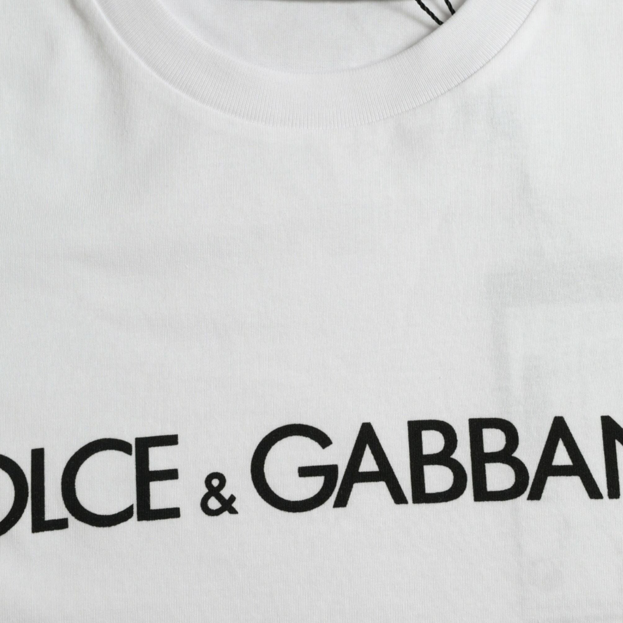 Dolce & Gabbana White Logo Print Cotton Crew Neck T-shirt