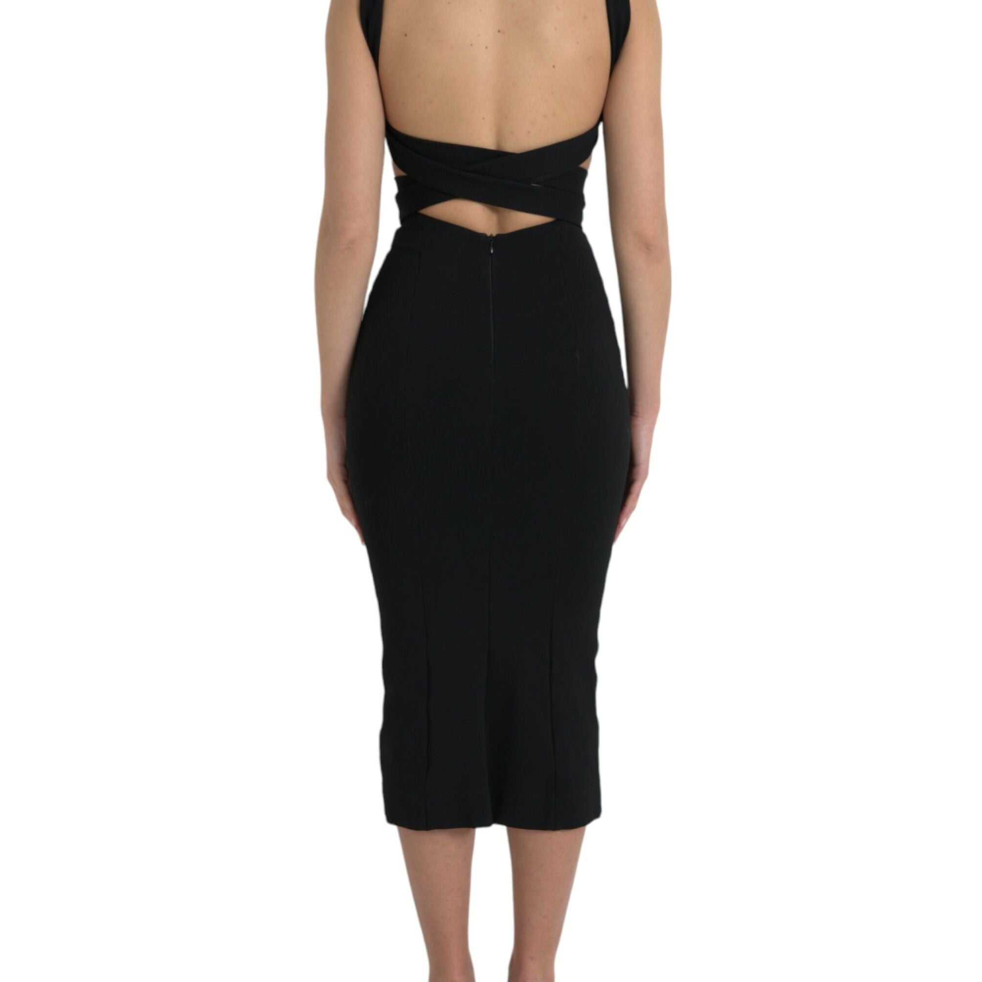 Dolce & Gabbana Black Sheath Halter Sleeveless Midi Dress