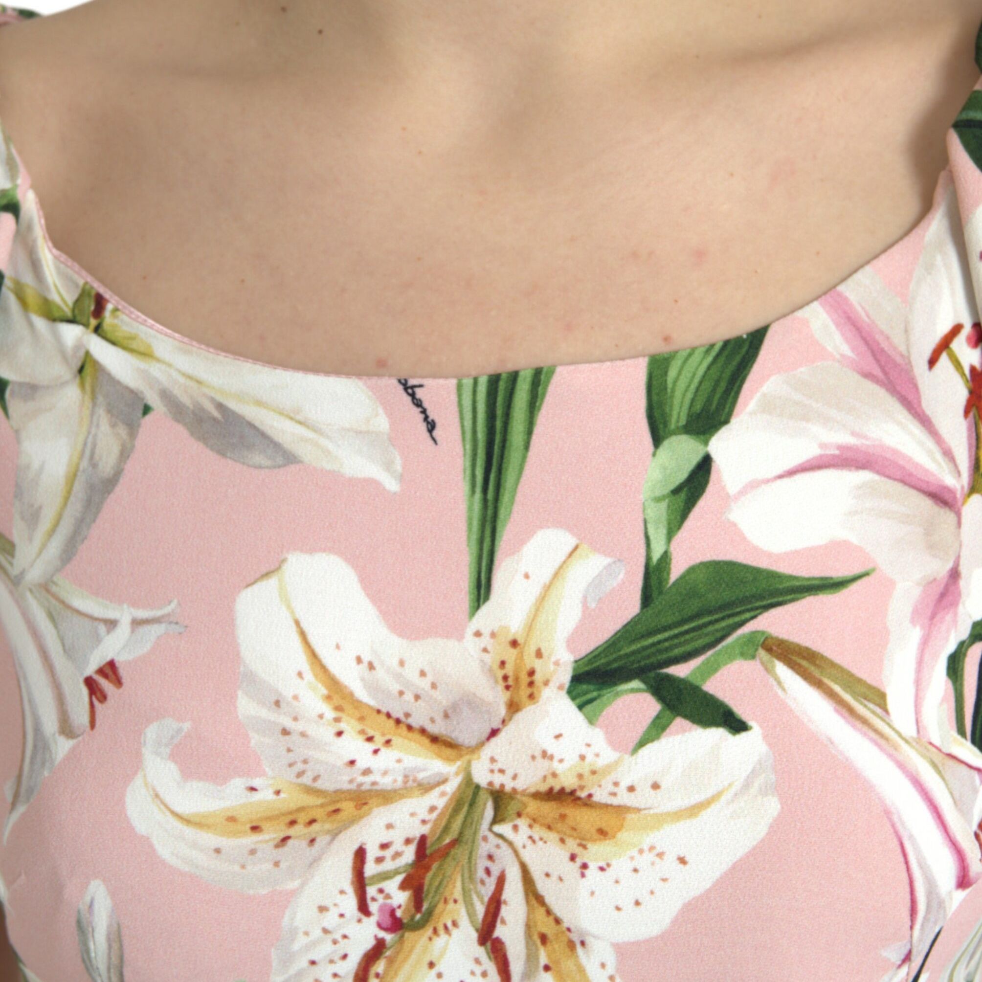 Dolce & Gabbana Pink Lily Viscose Sheath Stretch Mini Dress