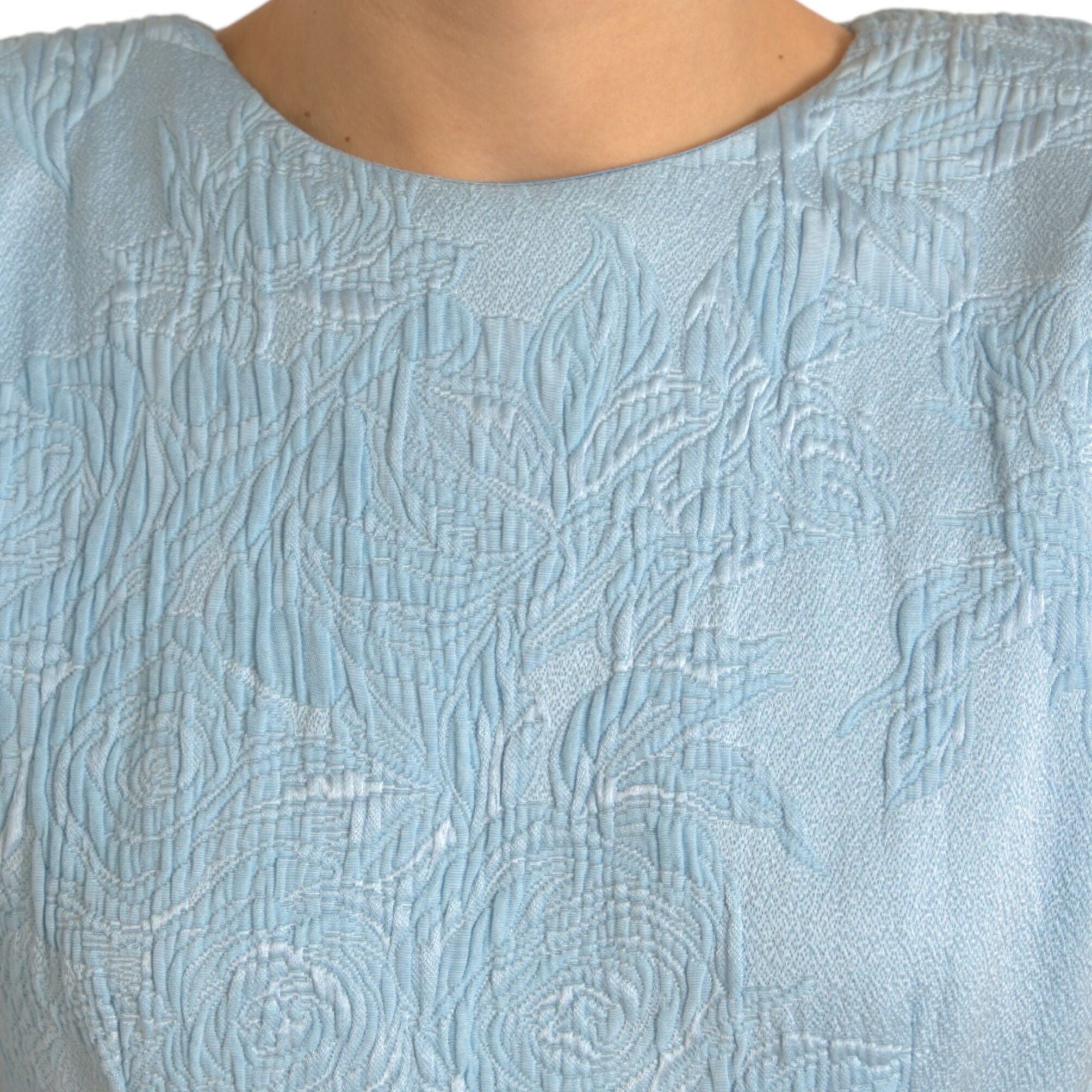 Dolce & Gabbana Light Blue Floral Jacquard Puff Sleeve Mini Dress