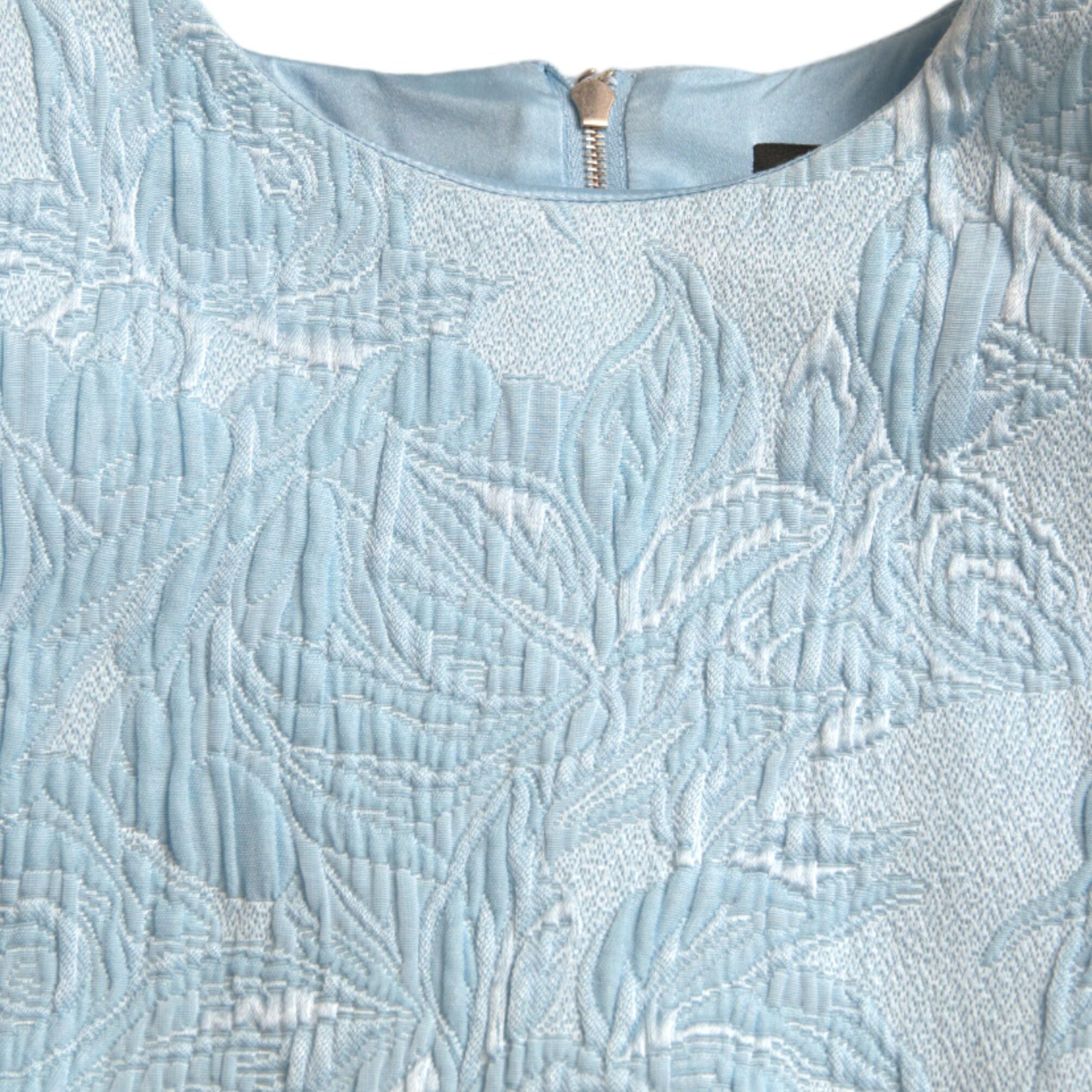 Dolce & Gabbana Light Blue Floral Jacquard Puff Sleeve Mini Dress