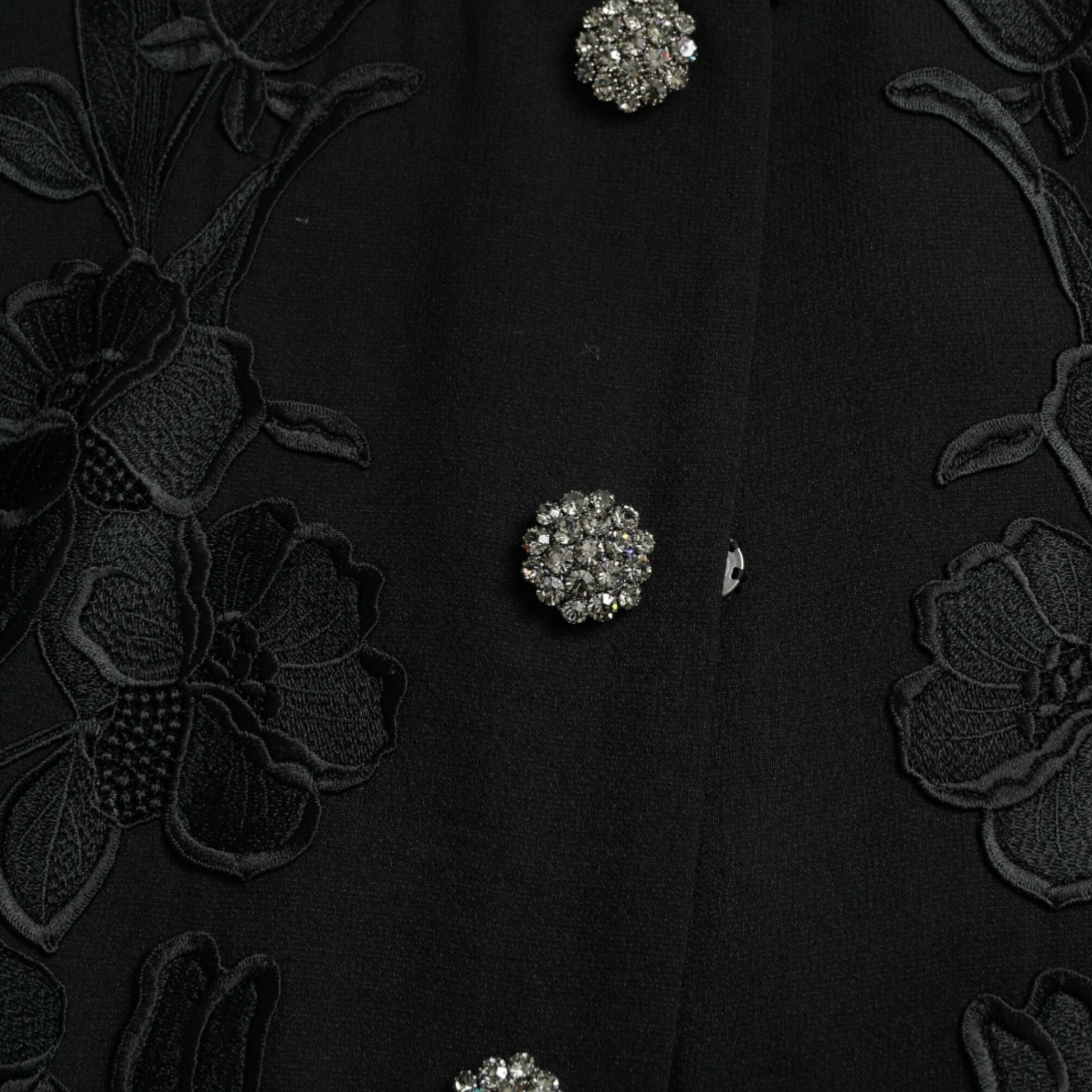 Dolce & Gabbana Black Floral Wool Button Embellished Jacket