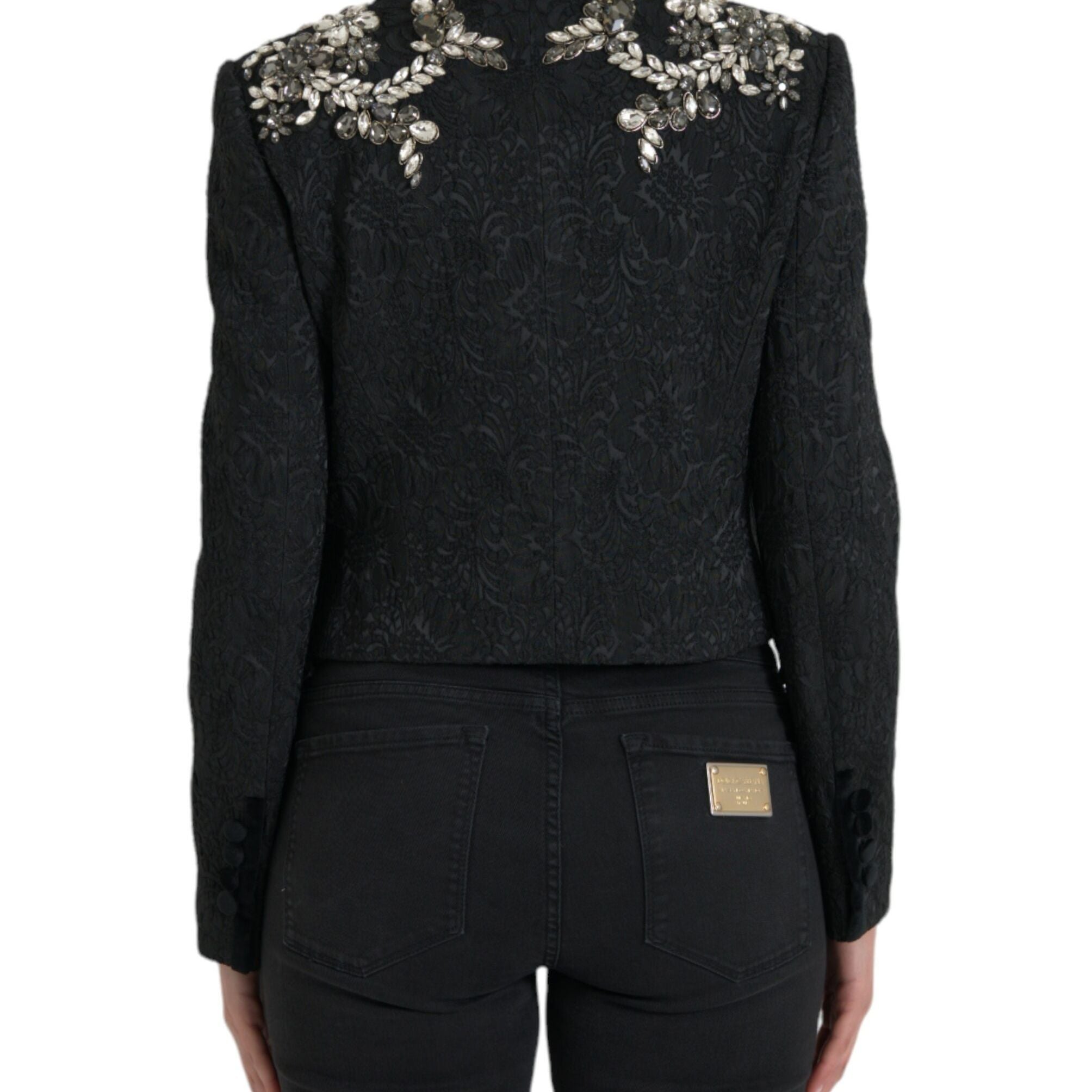 Dolce & Gabbana Black Crystal Embellished Overcoat Jacket
