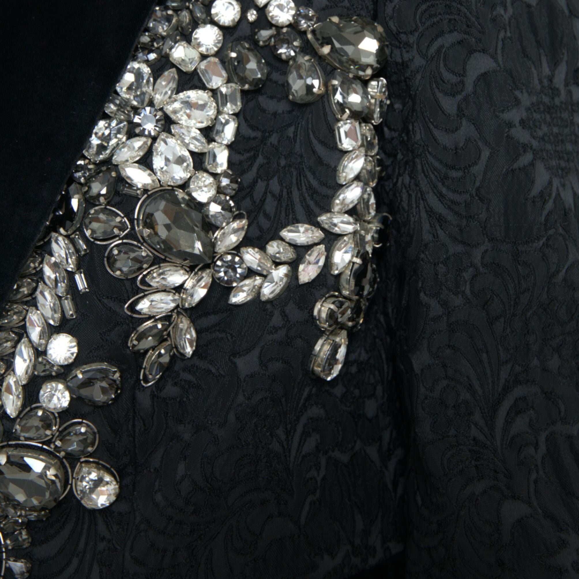 Dolce & Gabbana Black Crystal Embellished Overcoat Jacket