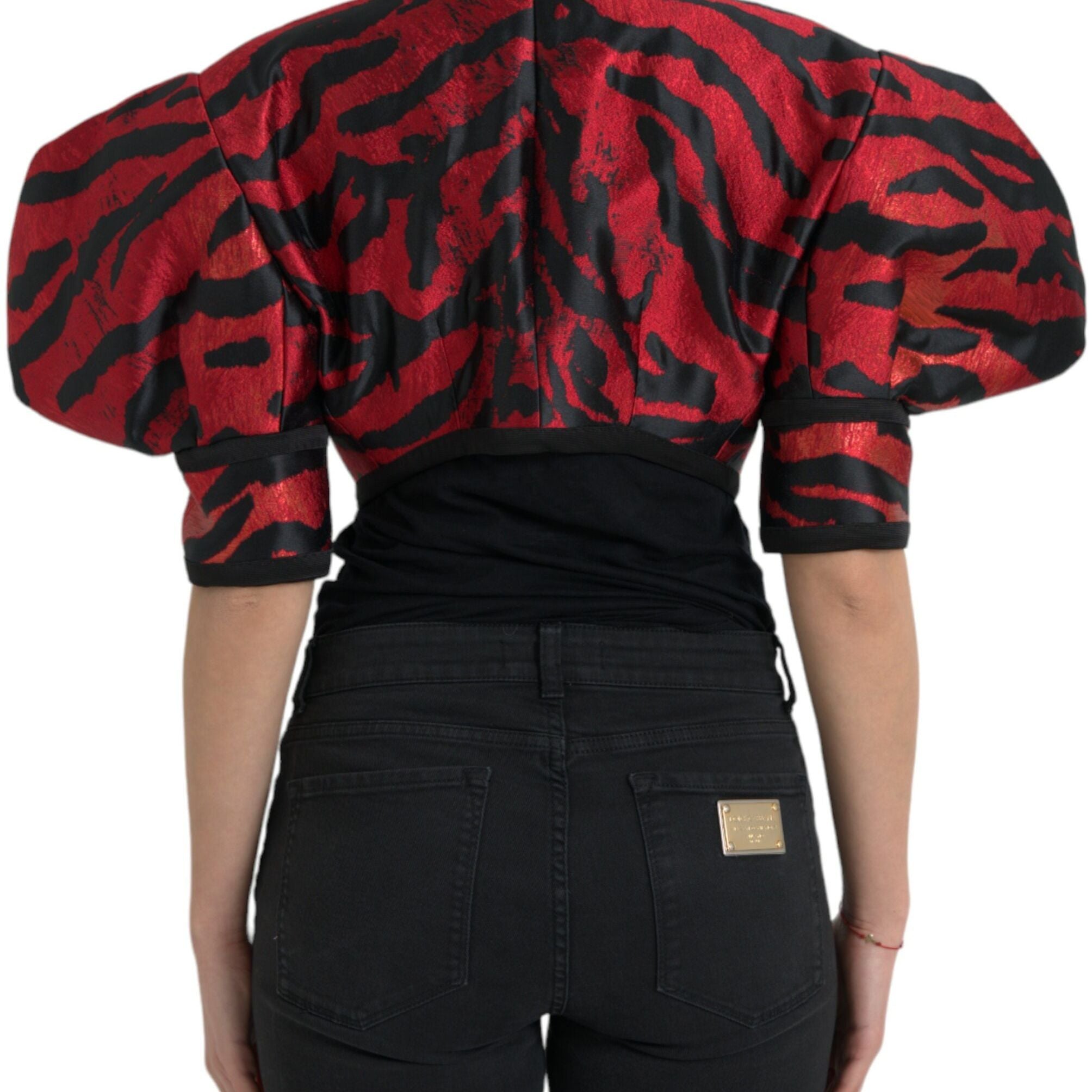 Dolce & Gabbana Black Red Patterned Cropped Coat Jacket