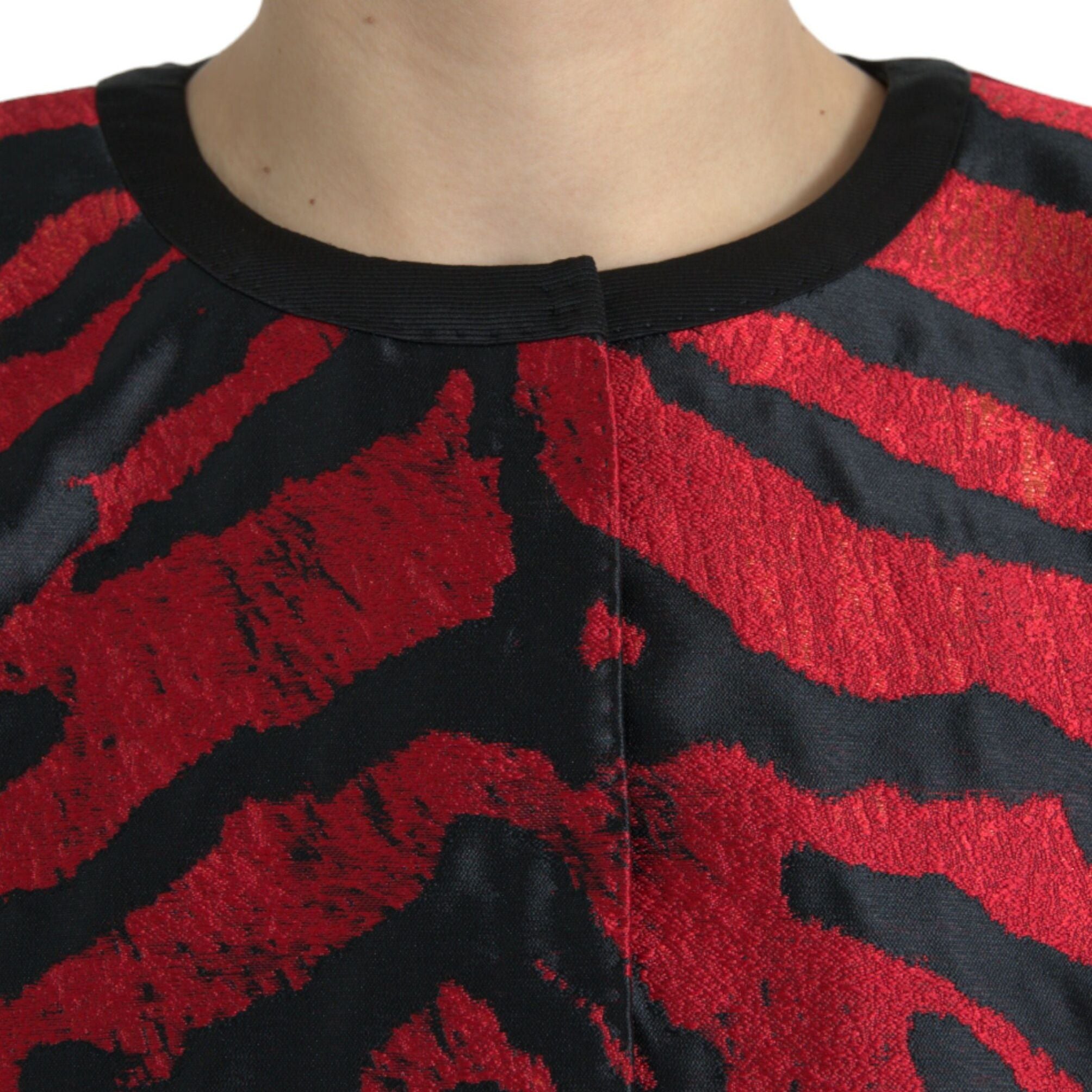 Dolce & Gabbana Black Red Patterned Cropped Coat Jacket