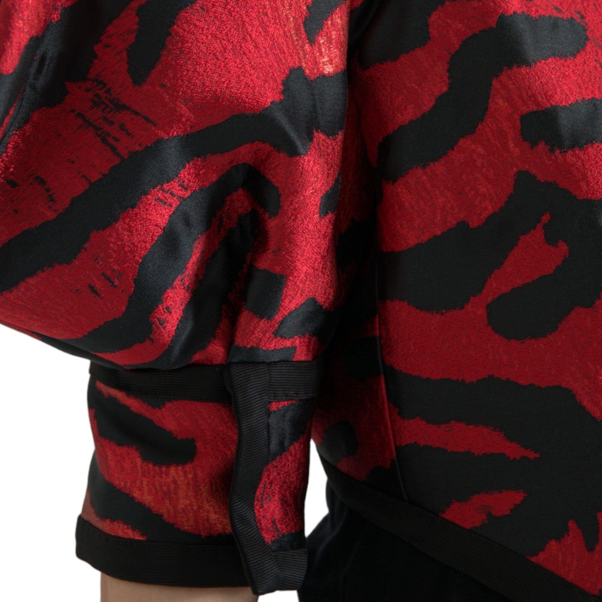 Dolce & Gabbana Black Red Patterned Cropped Coat Jacket