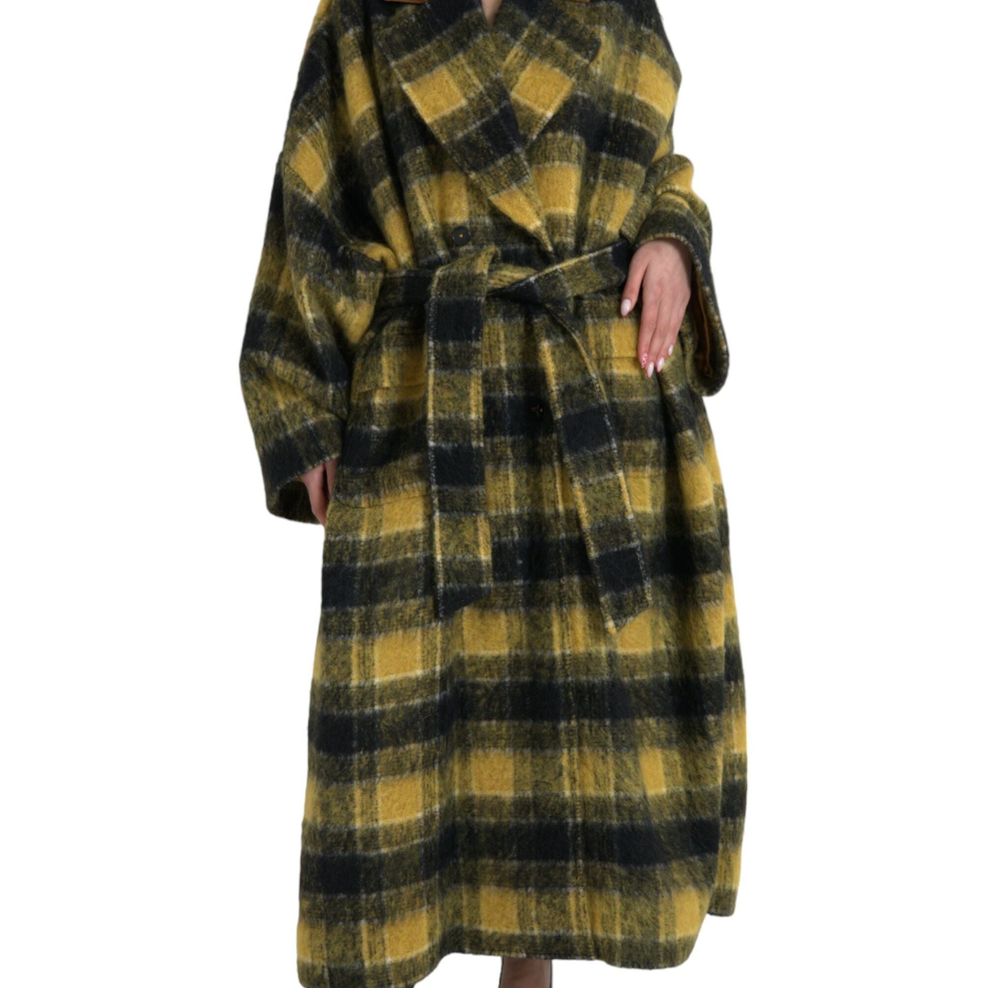 Dolce & Gabbana Yellow Checkered Long Sleeve Coat Jacket