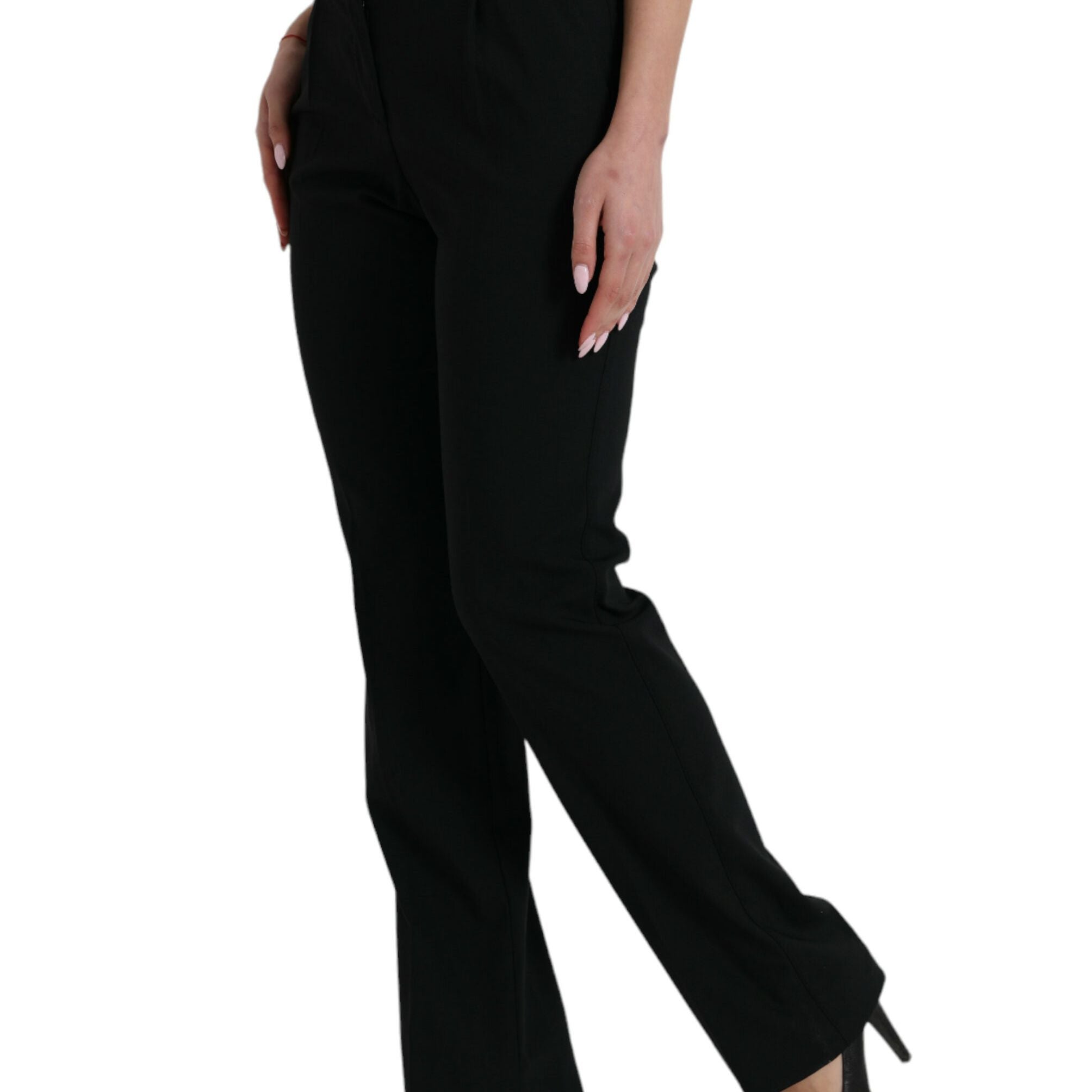 Dolce & Gabbana Black Wool Mid Waist Tapered Pants