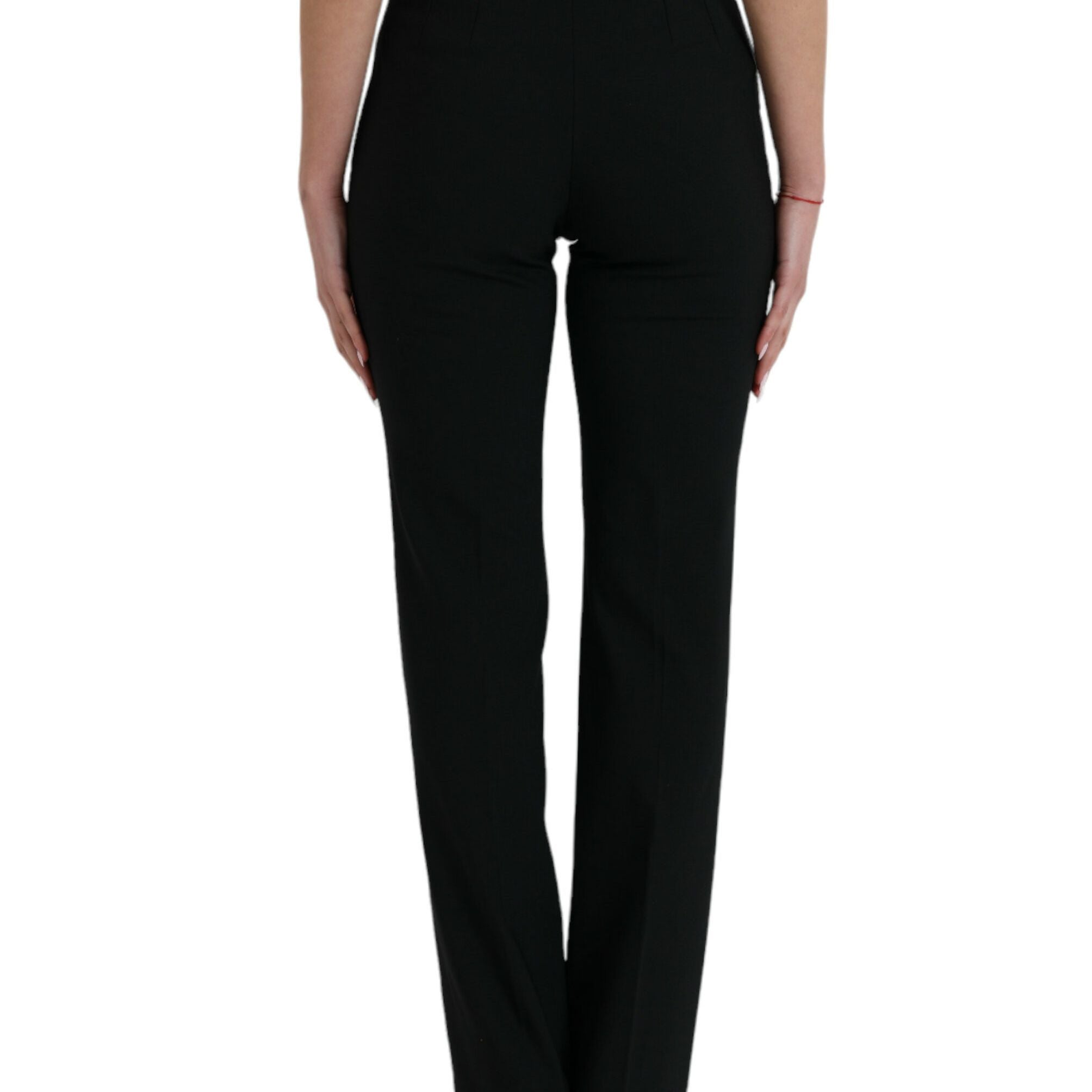 Dolce & Gabbana Black Wool Mid Waist Tapered Pants