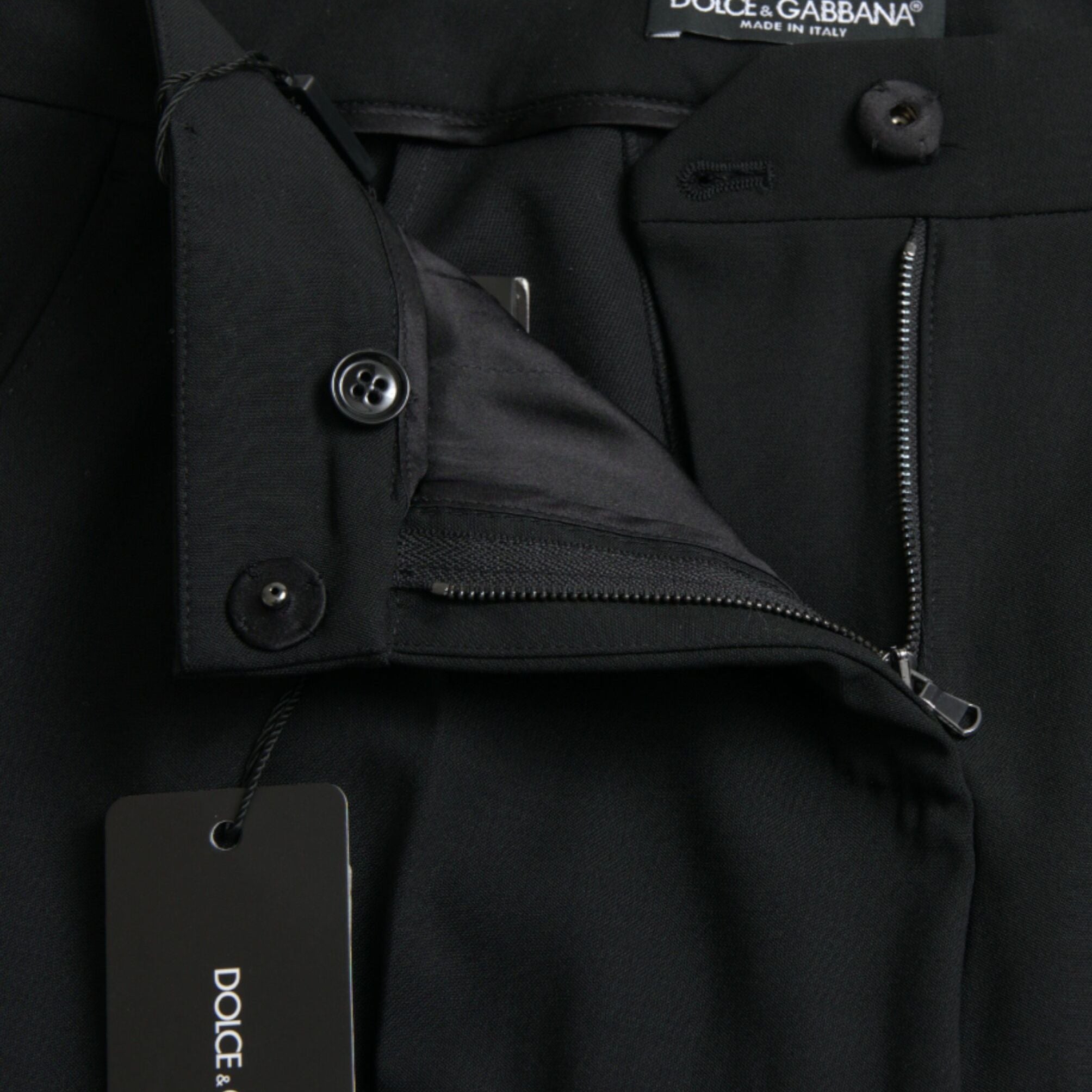 Dolce & Gabbana Black Wool Mid Waist Tapered Pants