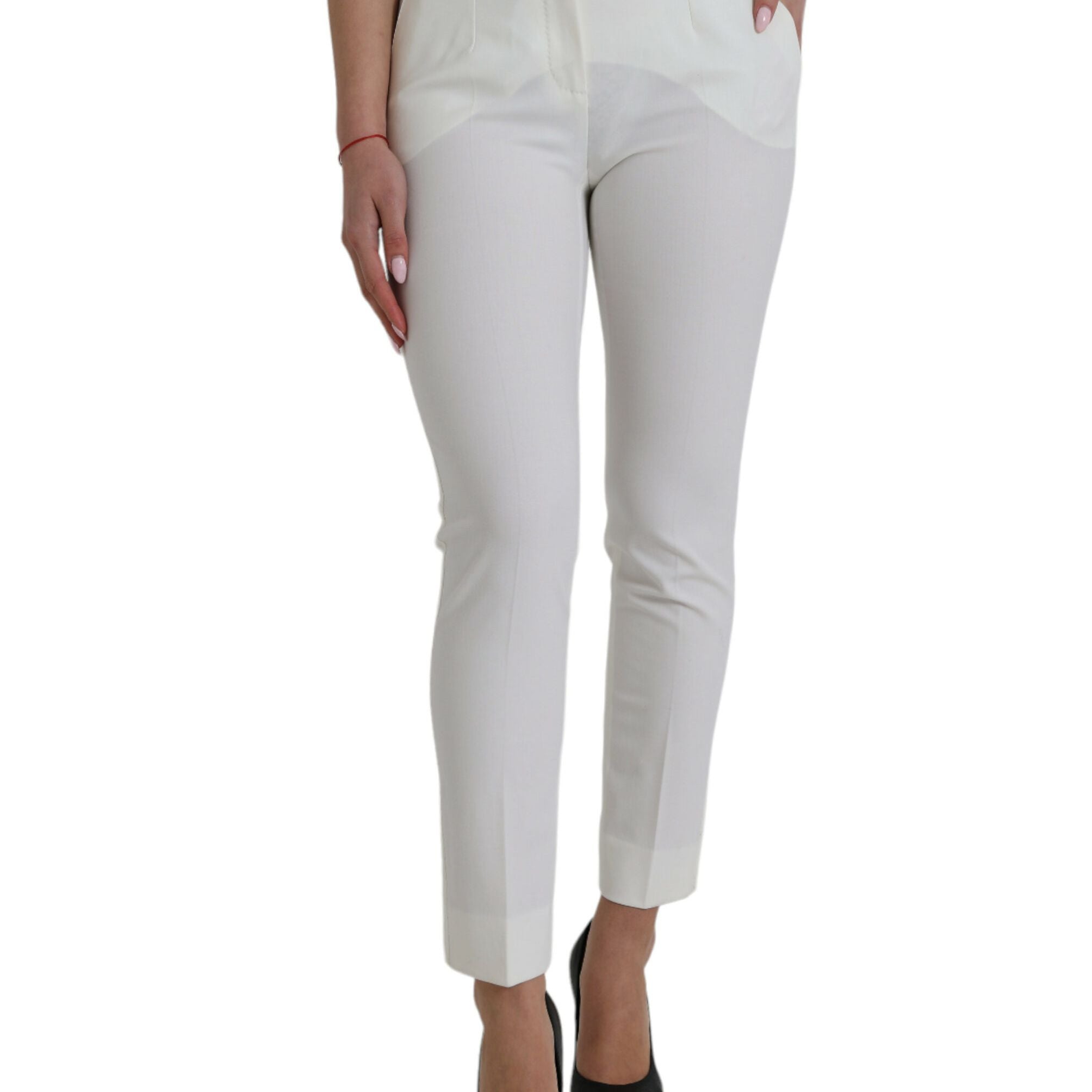 Dolce & Gabbana White Wool Mid Waist Tapered Pants