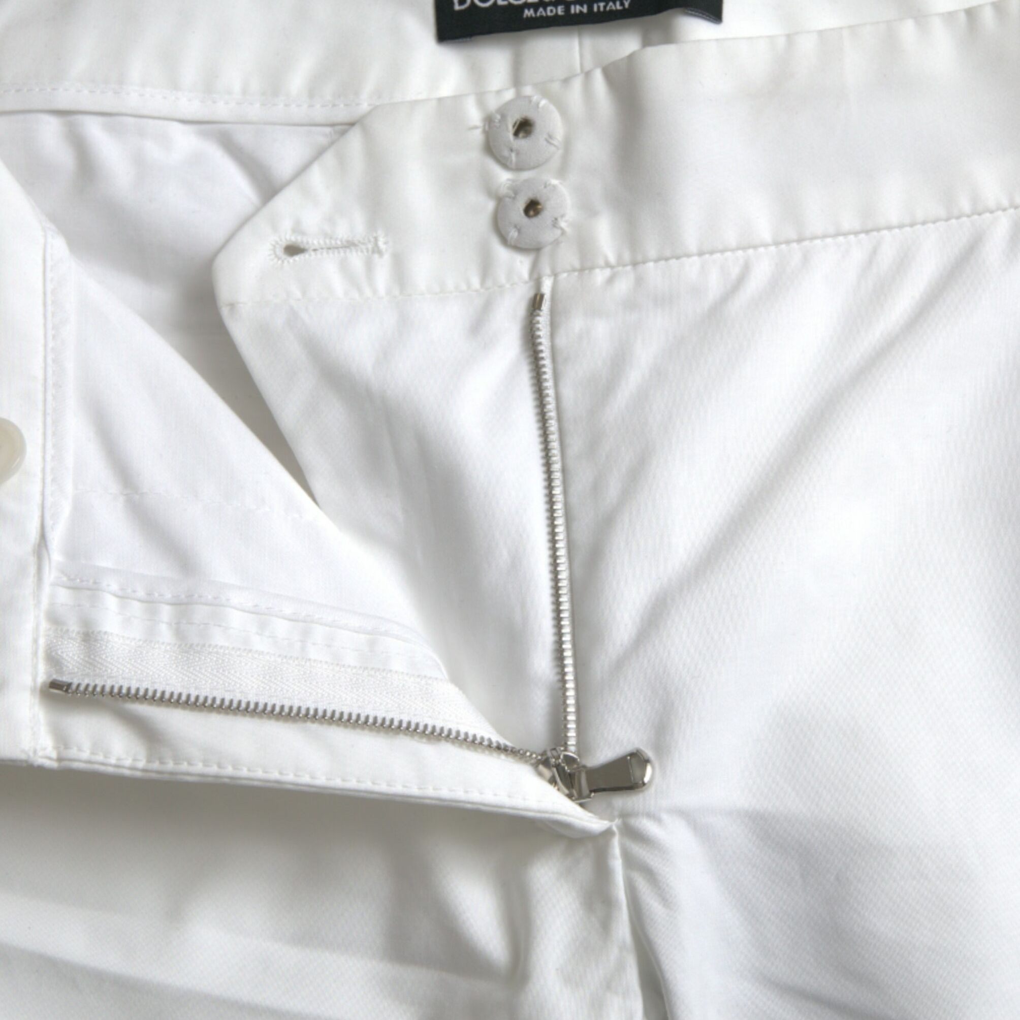 Dolce & Gabbana White Cut Out Cotton Mid Waist Cropped Pants