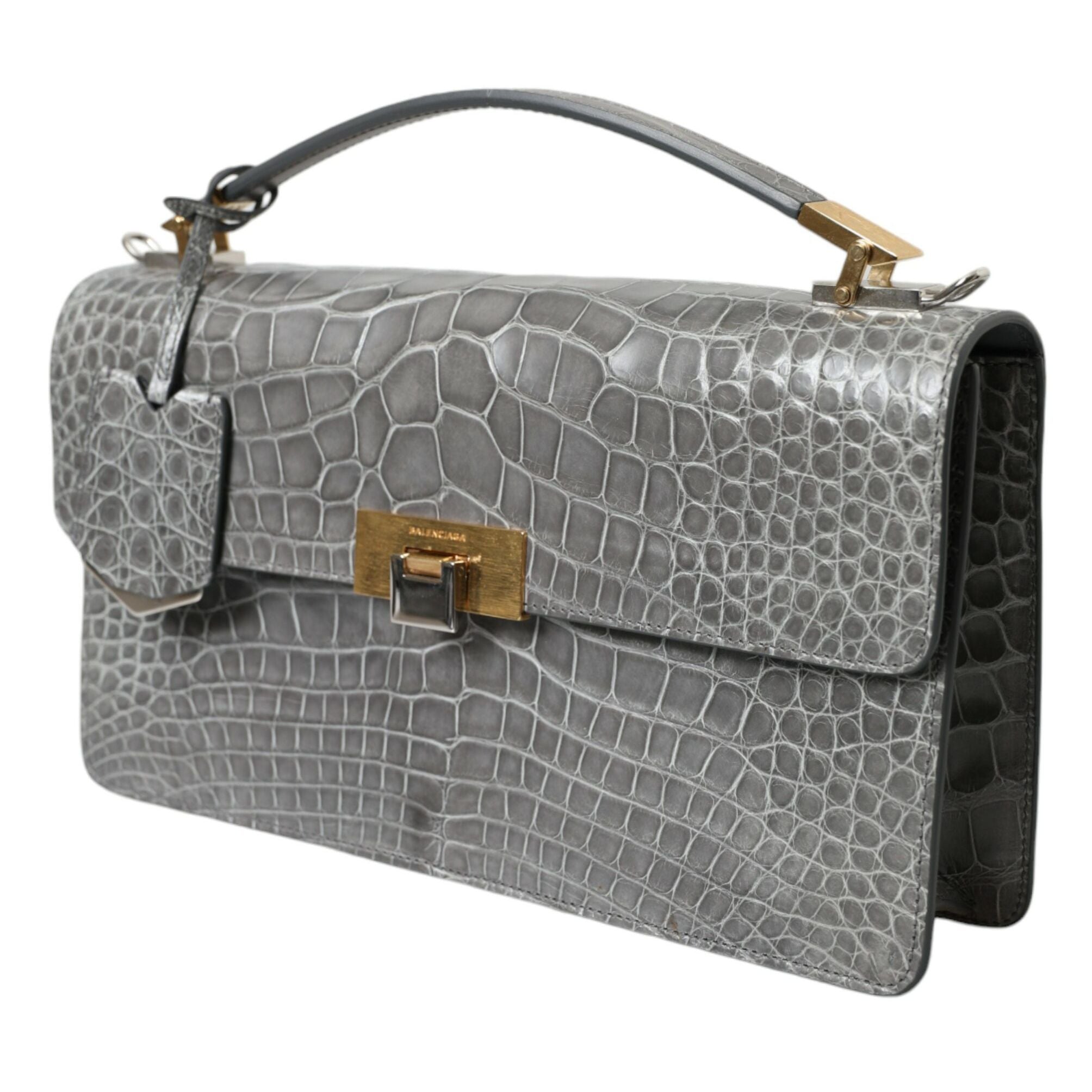 Balenciaga Gray Exotic Leather Medium Shoulder Hand Purse Bag