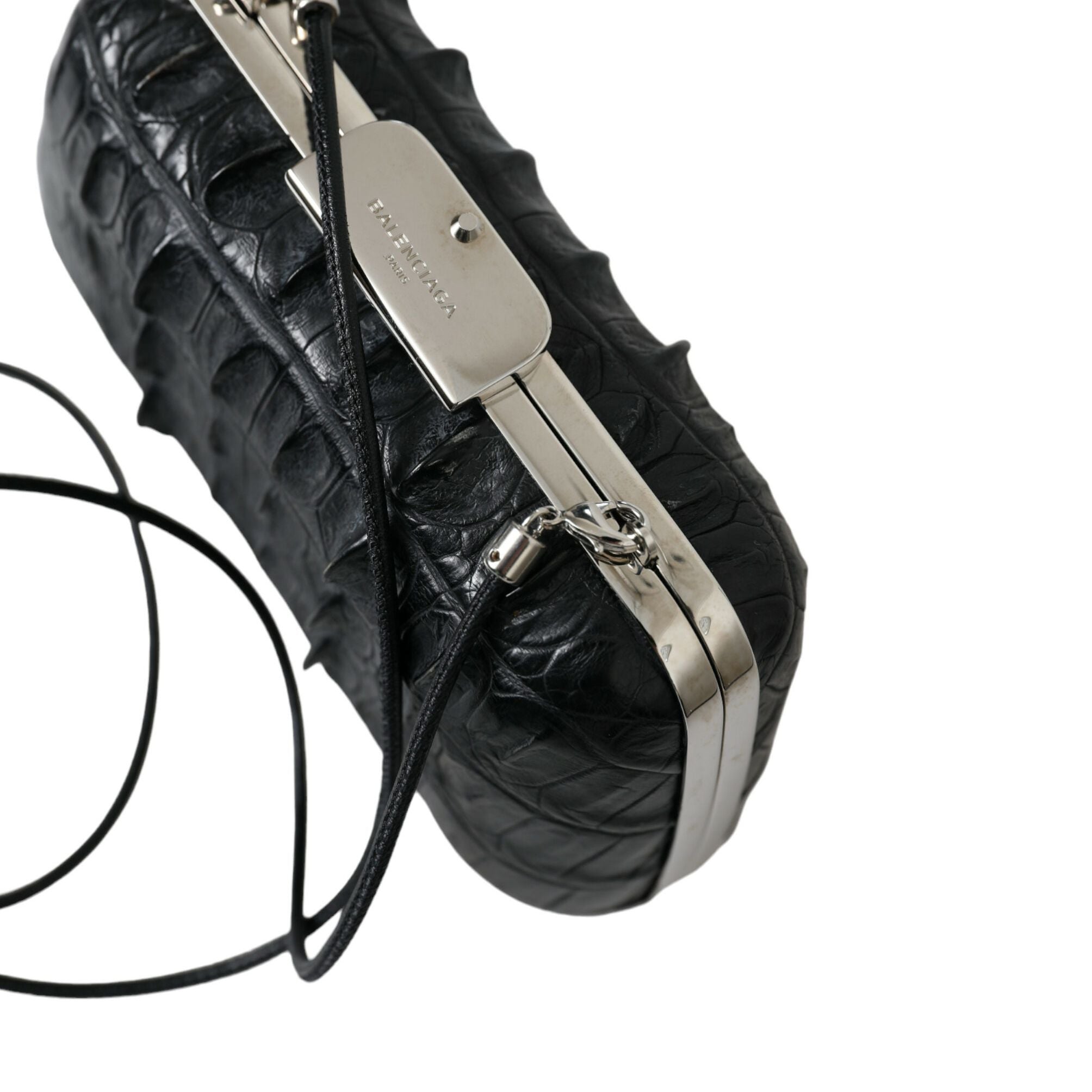 Balenciaga Black Exotic Skin Leather Shoulder Crossbody Box Clutch Bag