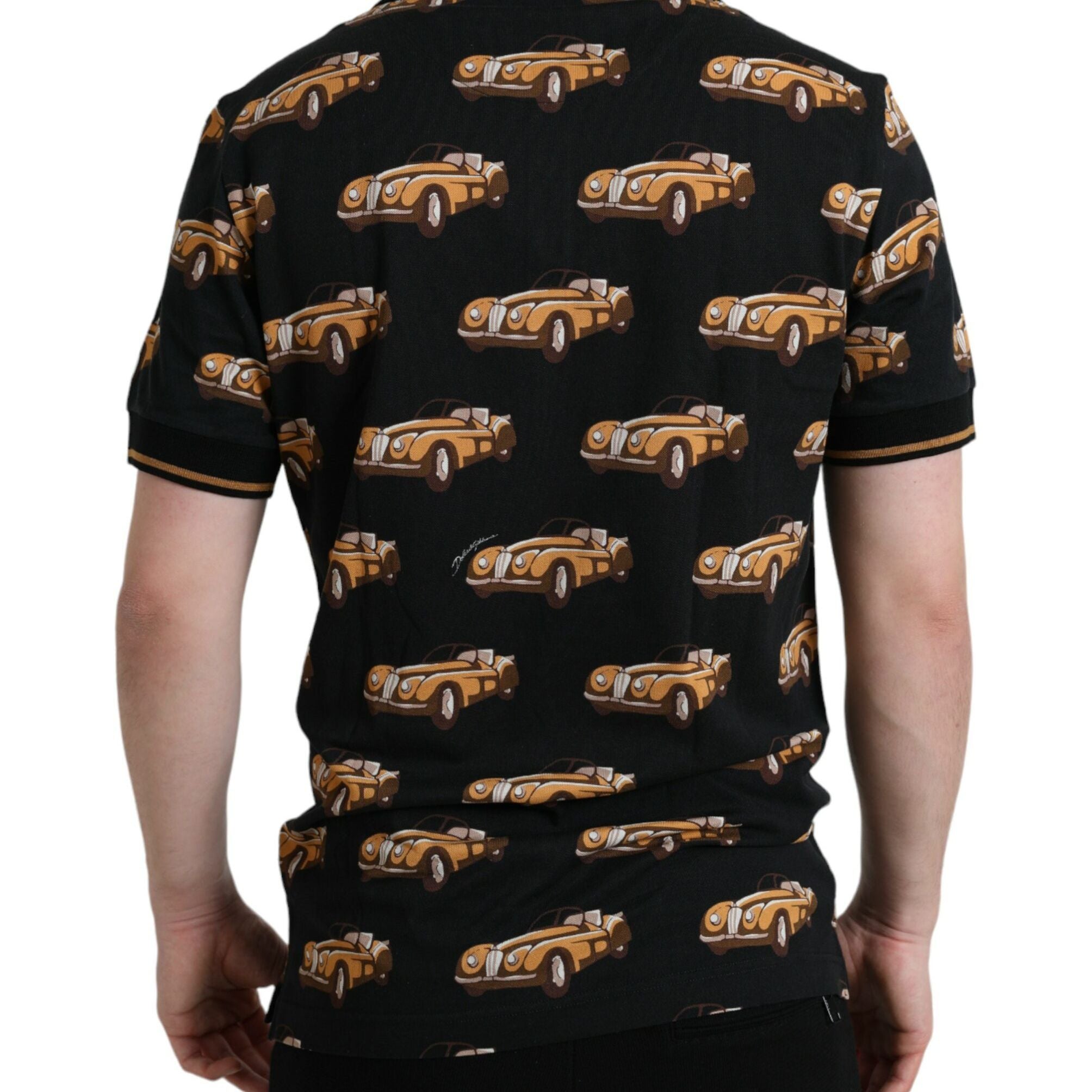 Dolce & Gabbana Black Car Print Short Sleeve Polo T-shirt