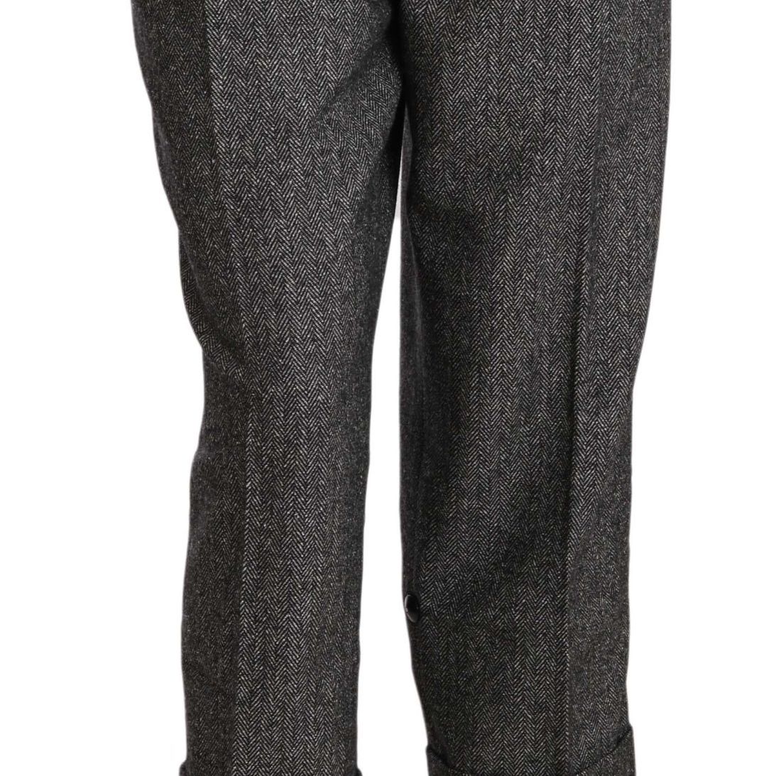 Dolce & Gabbana Gray Wool Pleated Cropped Trouser Pants