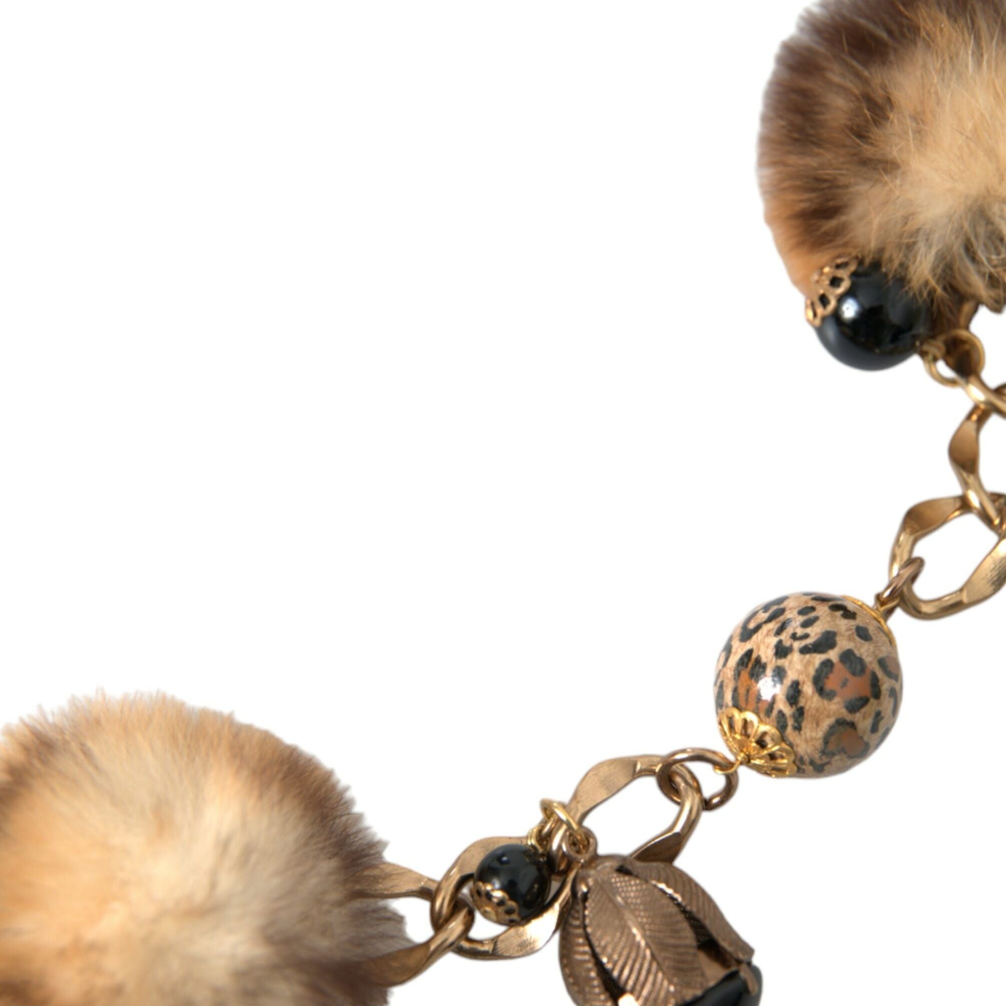 Dolce & Gabbana Gold Brass Leopard Fur Pearl Collier Chain Belt