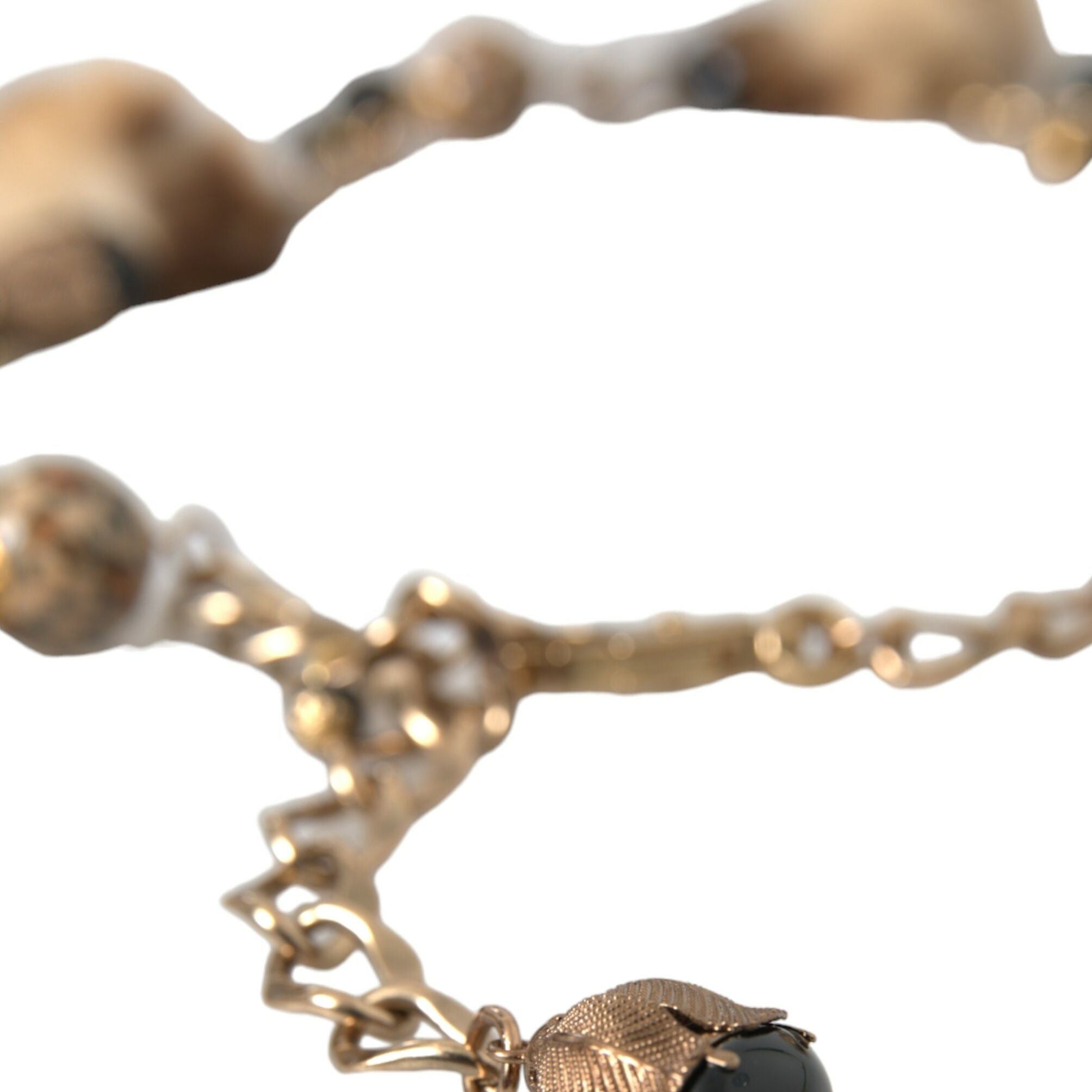 Dolce & Gabbana Gold Brass Leopard Fur Pearl Collier Chain Belt