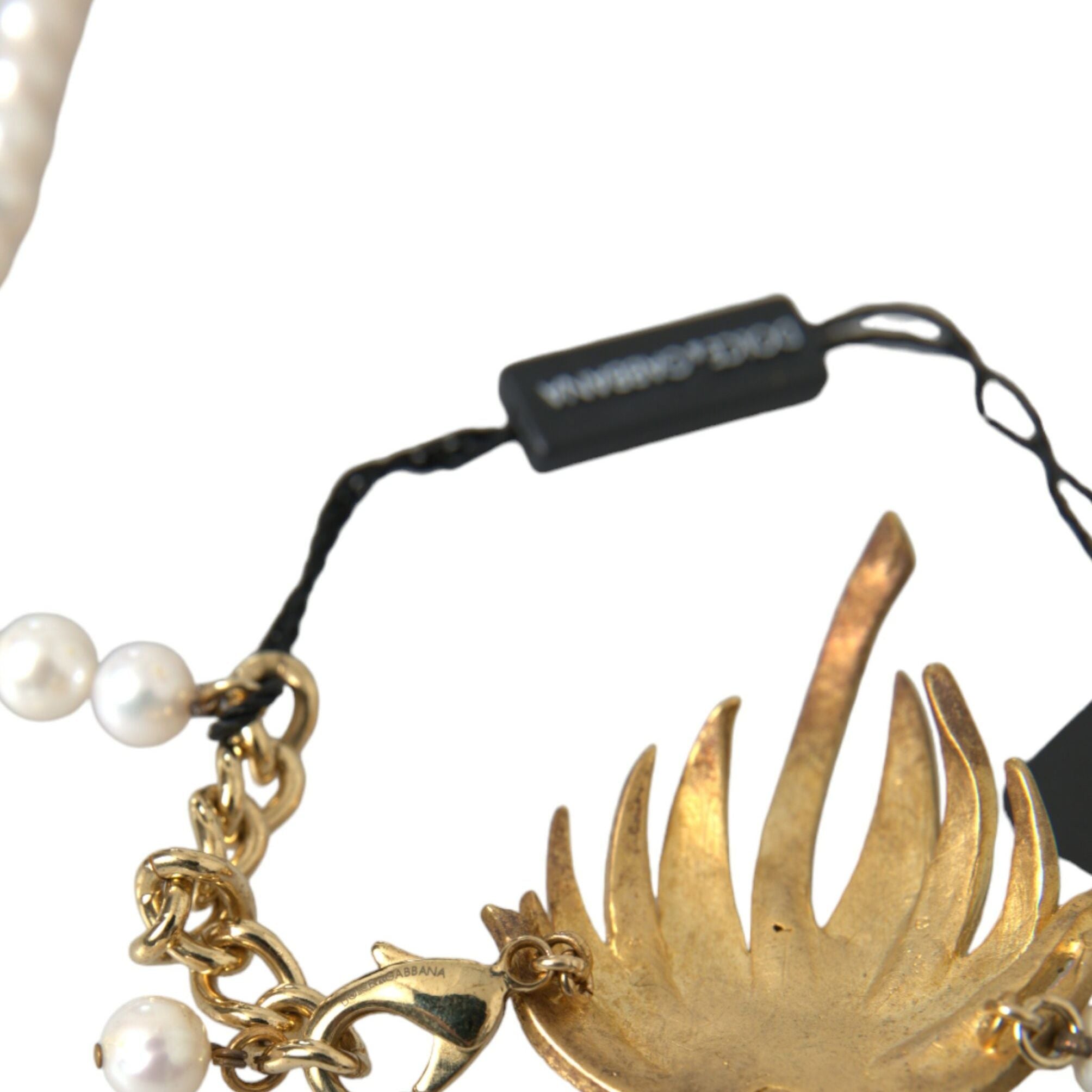 Dolce & Gabbana Gold Brass Crystal Pearl Tree Pendant Charm Necklace