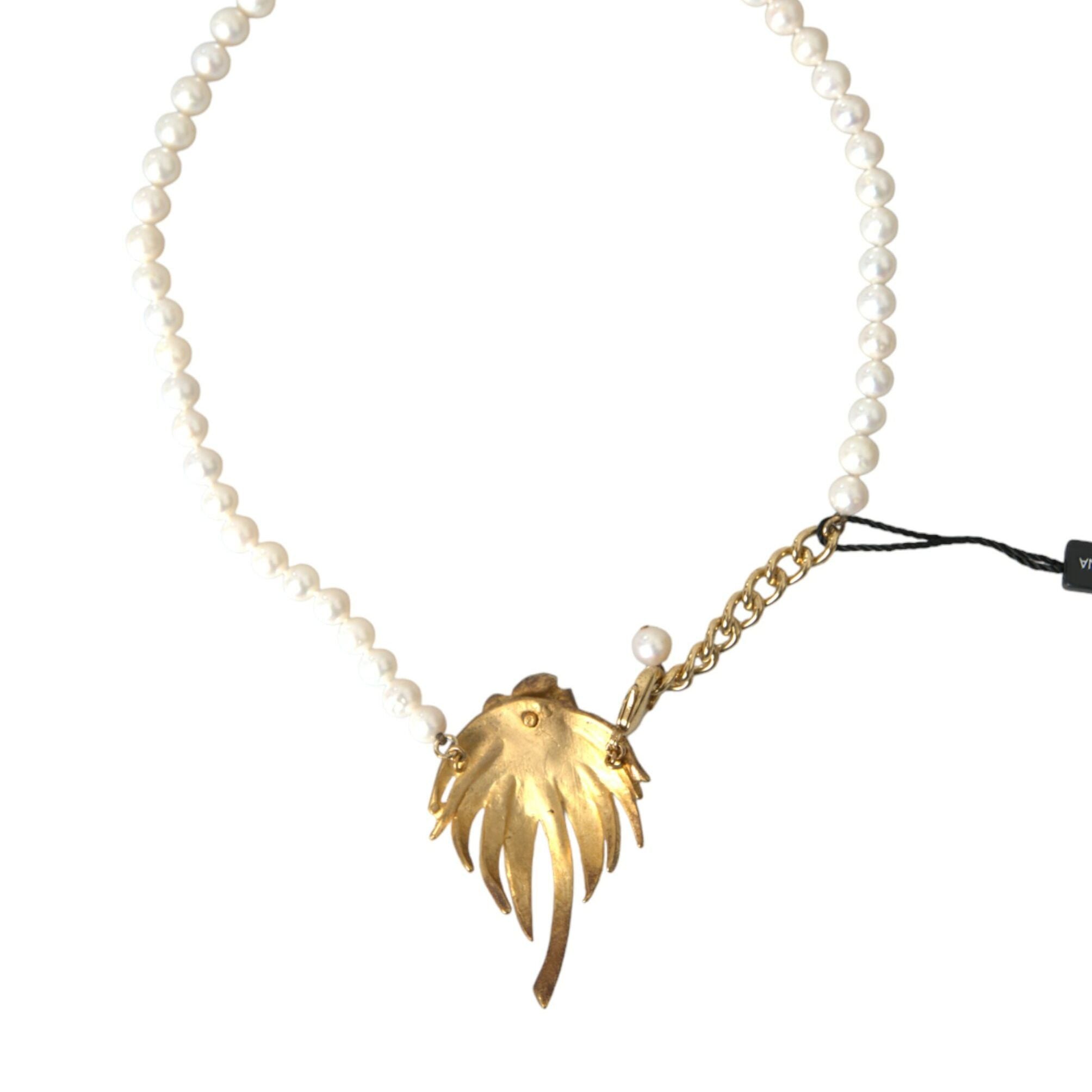 Dolce & Gabbana Gold Brass Crystal Pearl Tree Pendant Charm Necklace