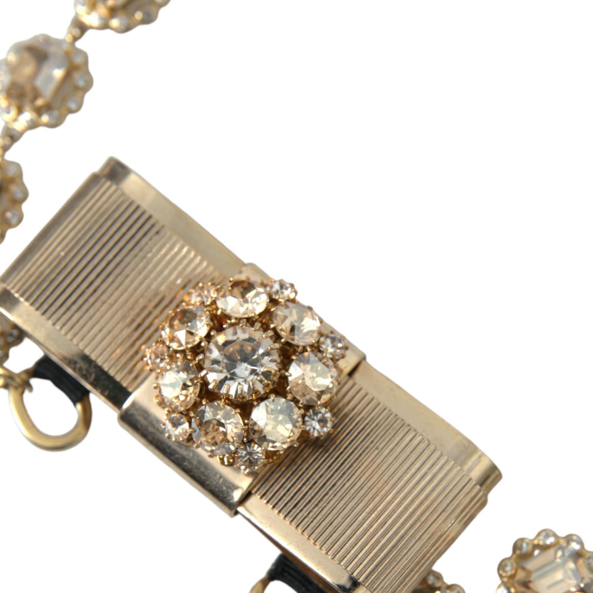Dolce & Gabbana Gold Brass Clear Crystal Bow Chain Choker Necklace