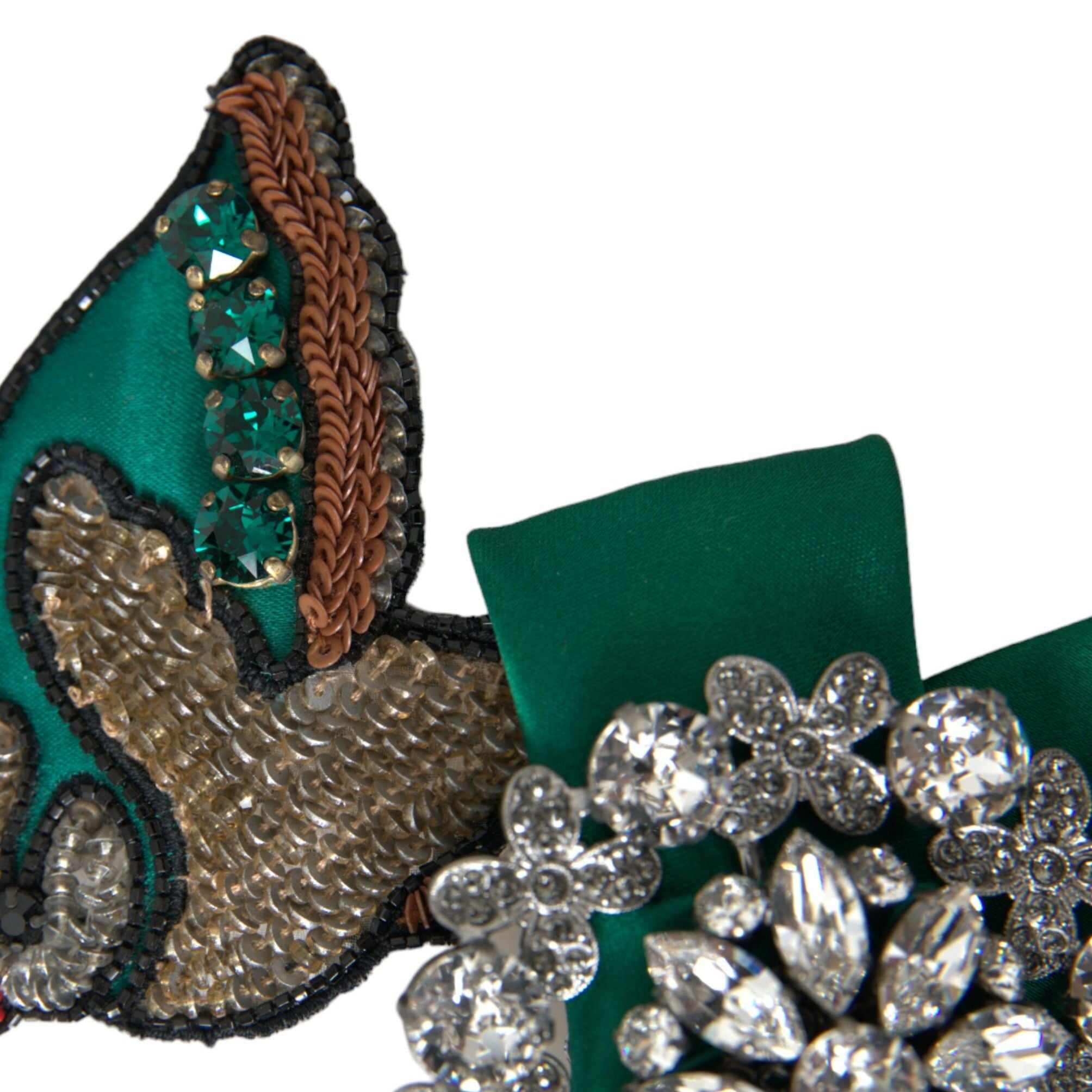 Dolce & Gabbana Green Satin Bird Crystal Women Hair Clip