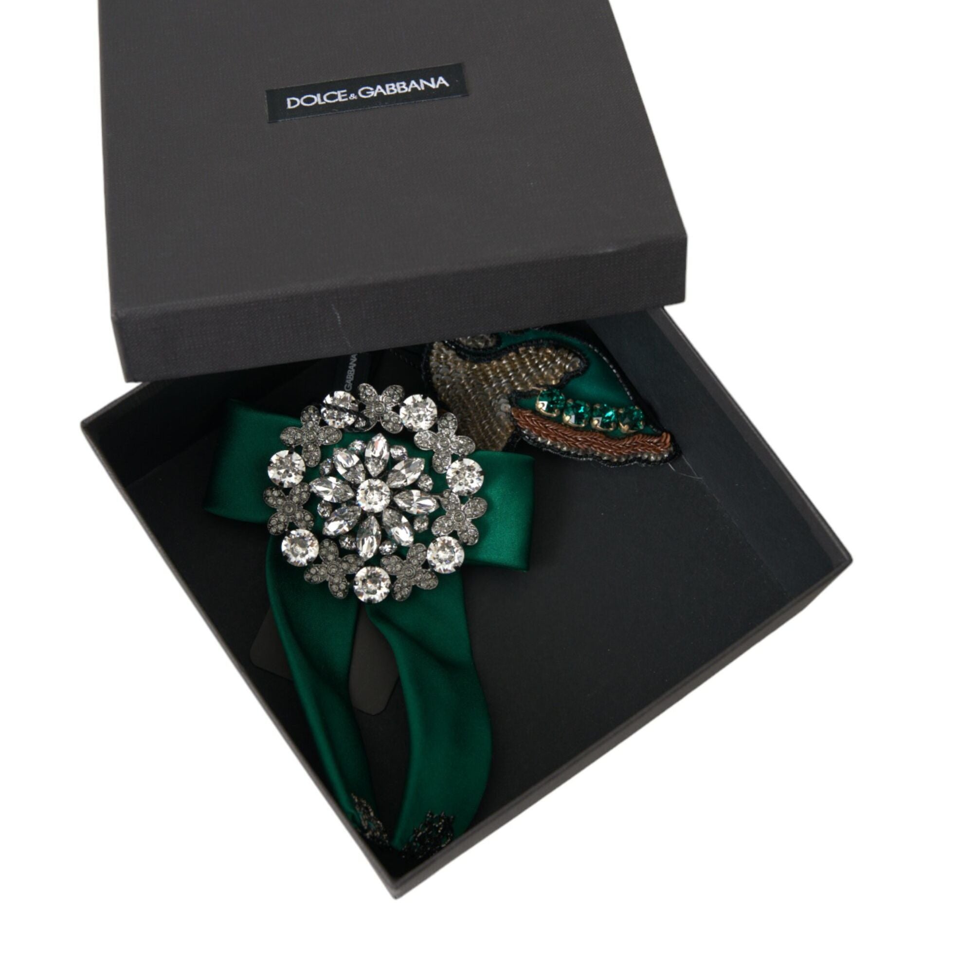 Dolce & Gabbana Green Satin Bird Crystal Women Hair Clip