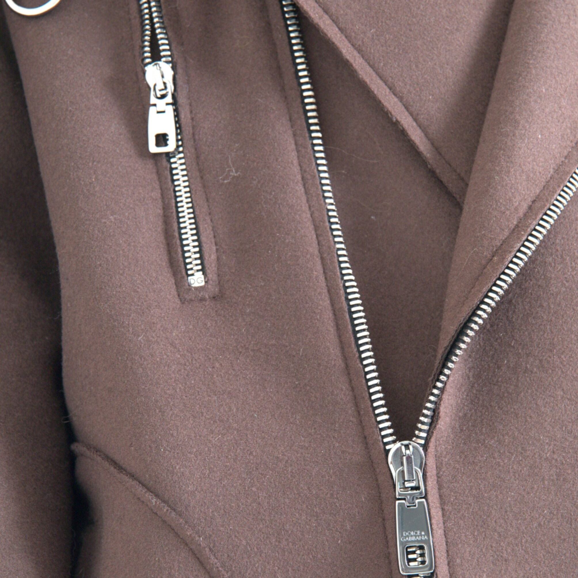 Dolce & Gabbana Brown Coat Short Biker Wool Jacket