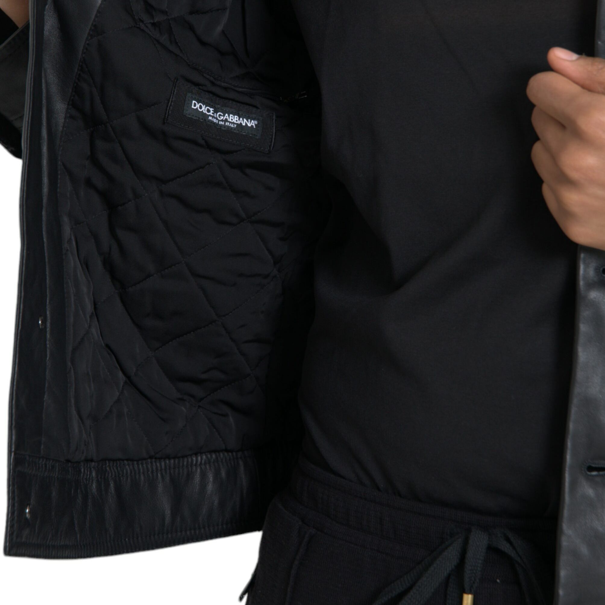 Dolce & Gabbana Black Leather Fur Collar Biker Coat Jacket