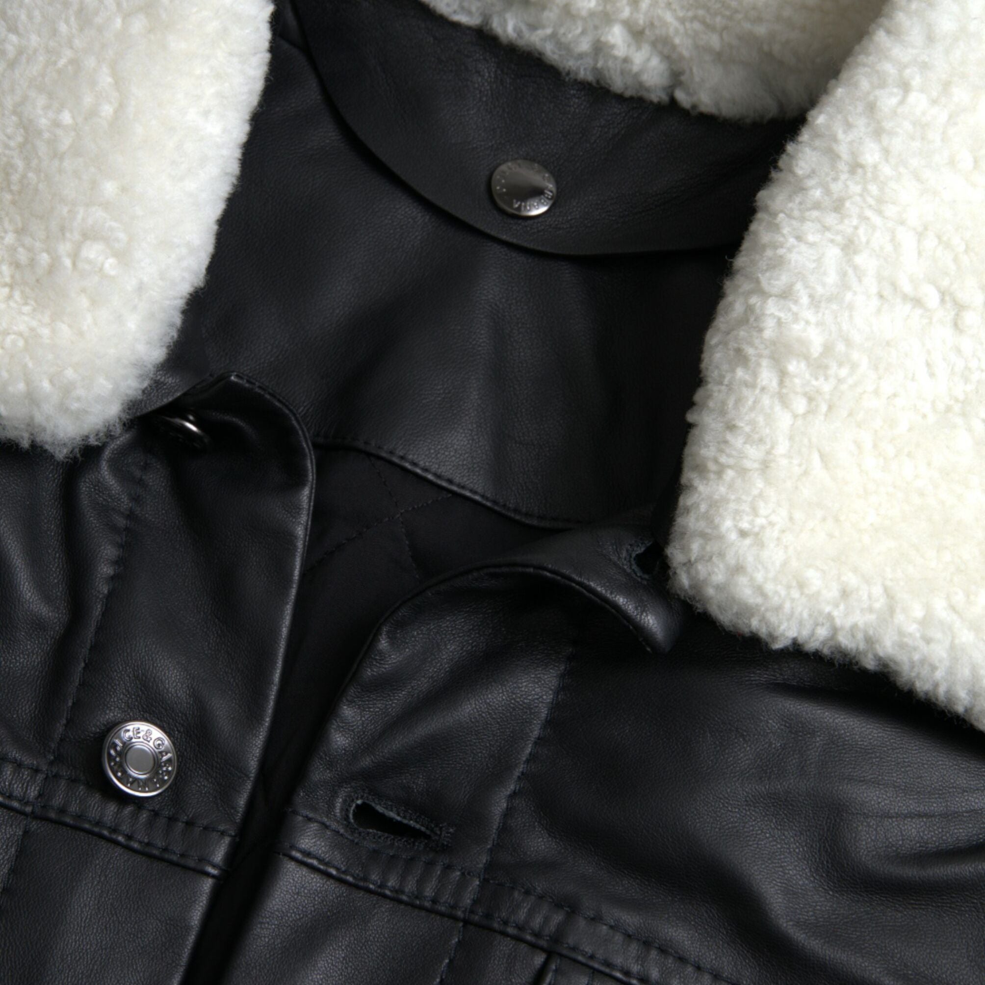 Dolce & Gabbana Black Leather Fur Collar Biker Coat Jacket