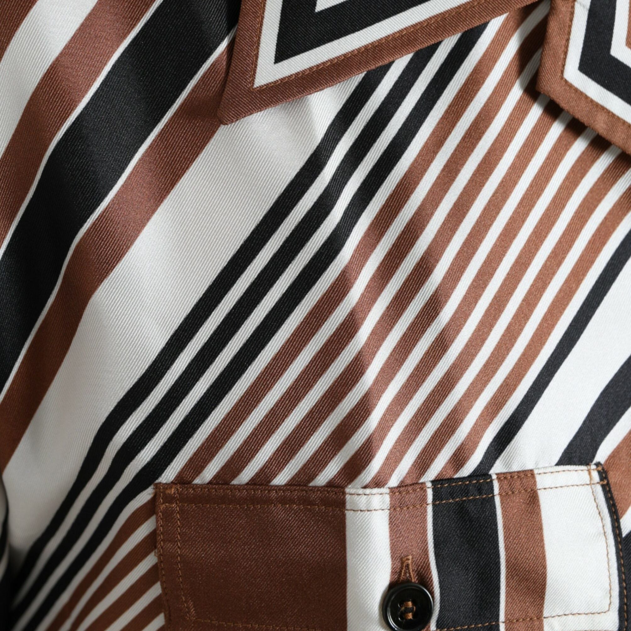 Dolce & Gabbana Brown White Silk Striped Short Sleeve Shirt