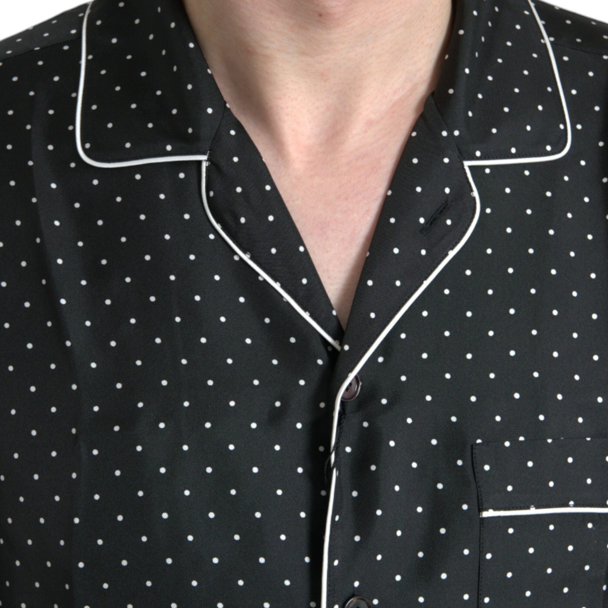 Dolce & Gabbana Black Polka Dot Silk Long Sleeve Shirt